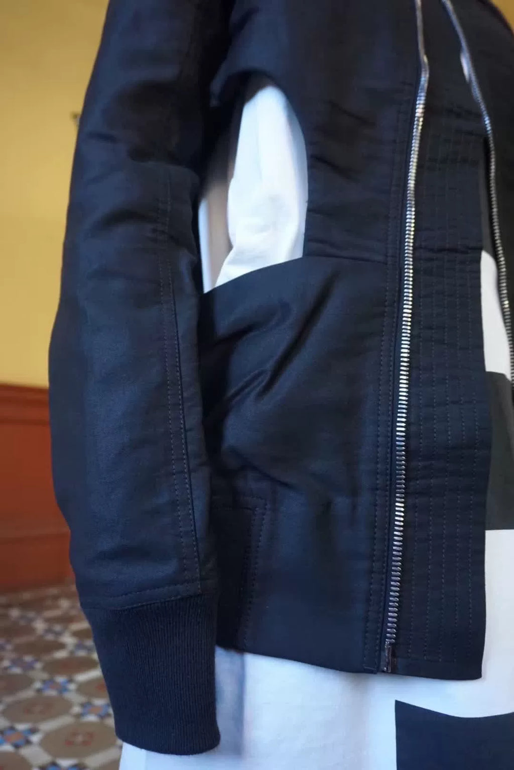 Rick Owens SS19 Black Shred Flight Bomber Cotton Jacket