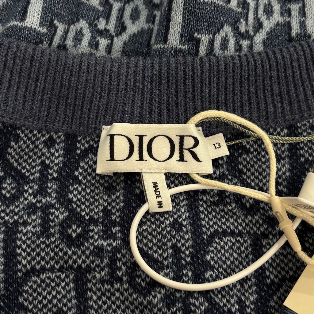 Dior FW26 Blue Coarse Tweed Vintage All-Over Print Cardigan