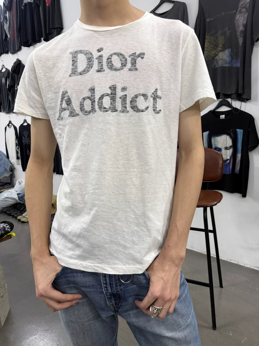 Dior SS02 "Addict" Logo Print Reversible T Shirt