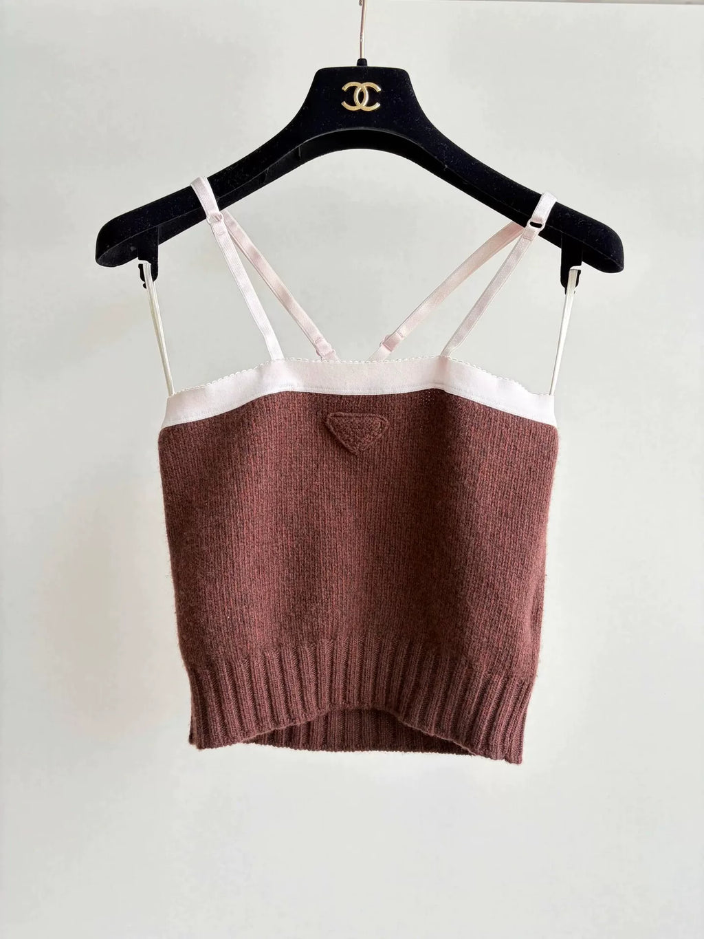 Prada Dark Brown Triangle Logo Wool Cashmere Vest