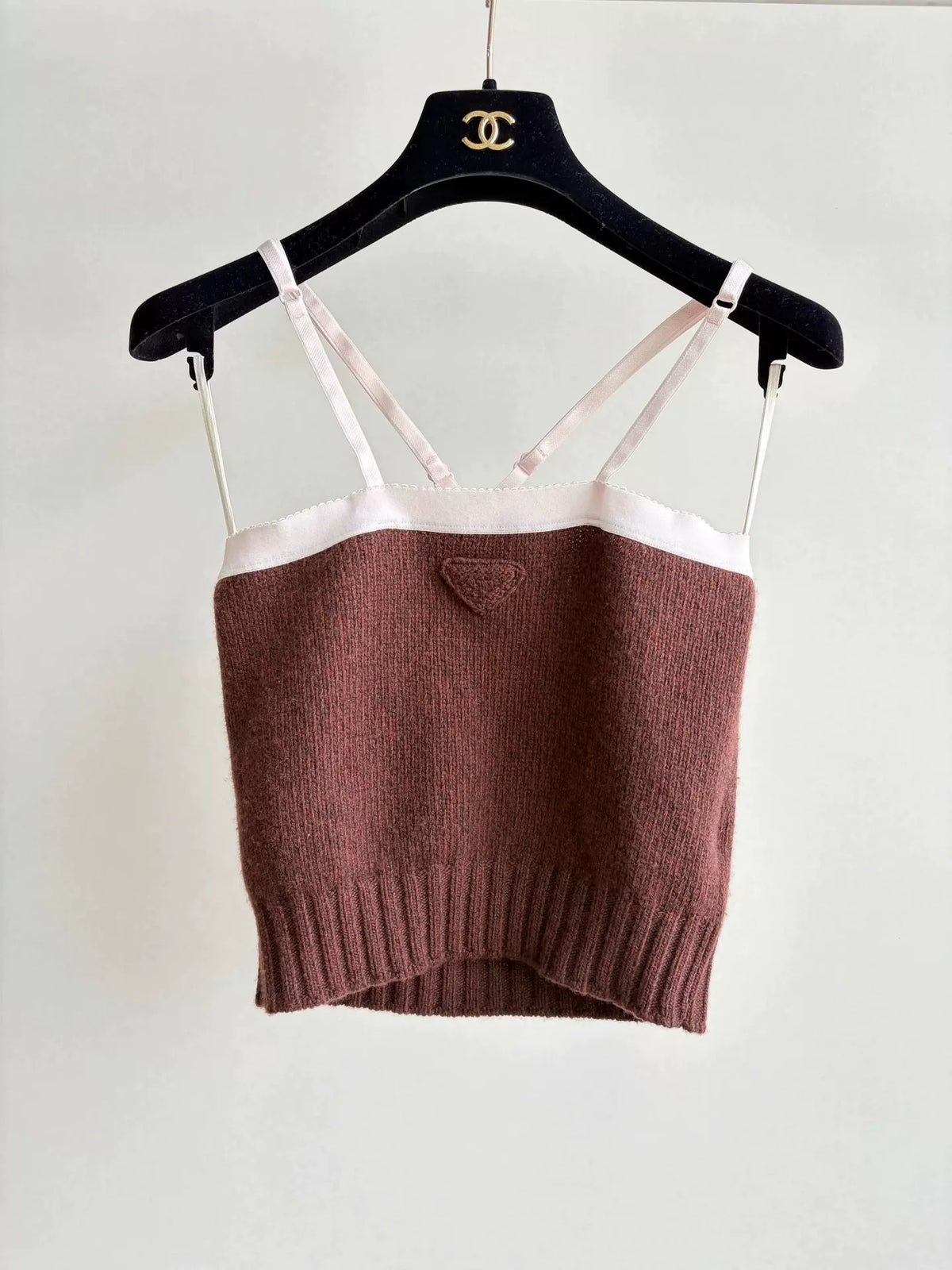 Prada Dark Brown Triangle Logo Wool Cashmere Vest