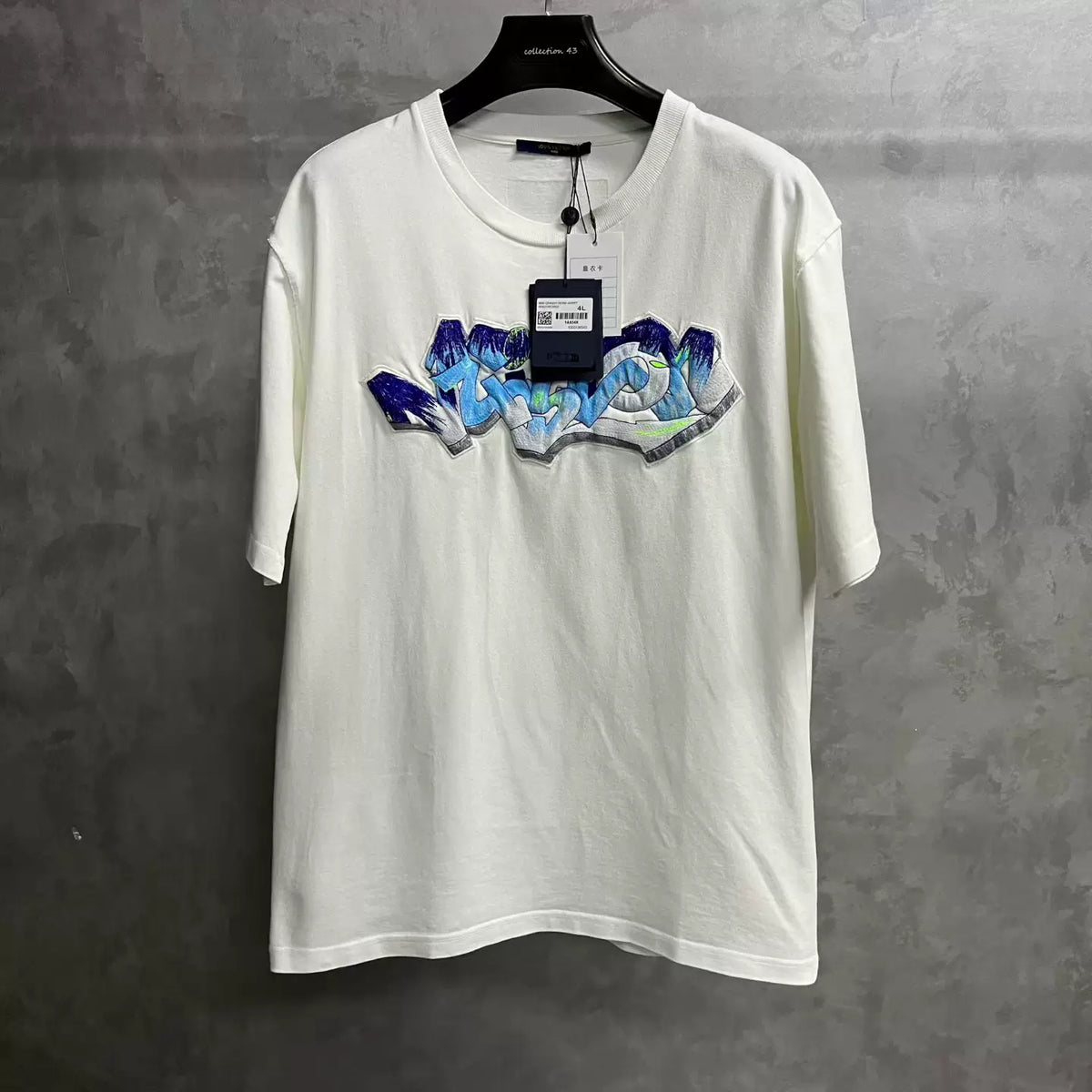 Louis Vuitton White Letter Graffiti Embroidered Short Sleeve T-Shirt