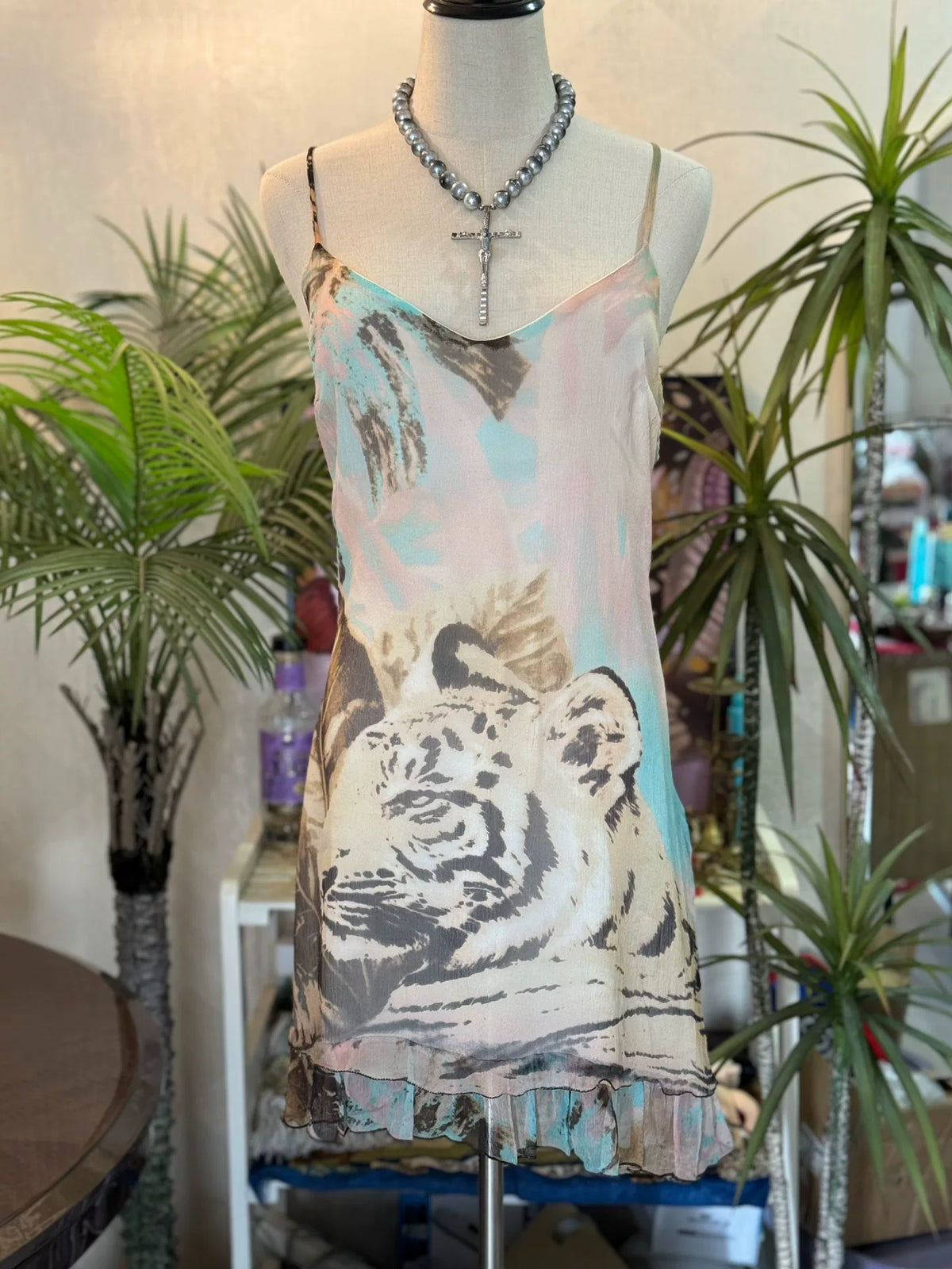 CLASS roberto cavalli tiger print mesh slip dress