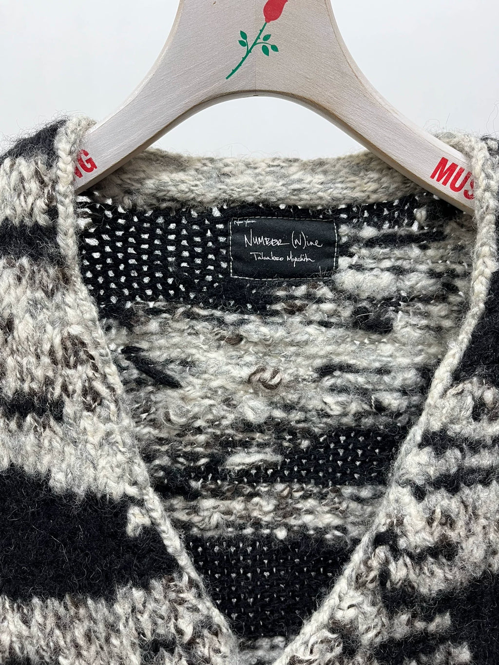 Number (n)ine "Give Peace A Chance" 04AW Wool Knit Black Cardigan