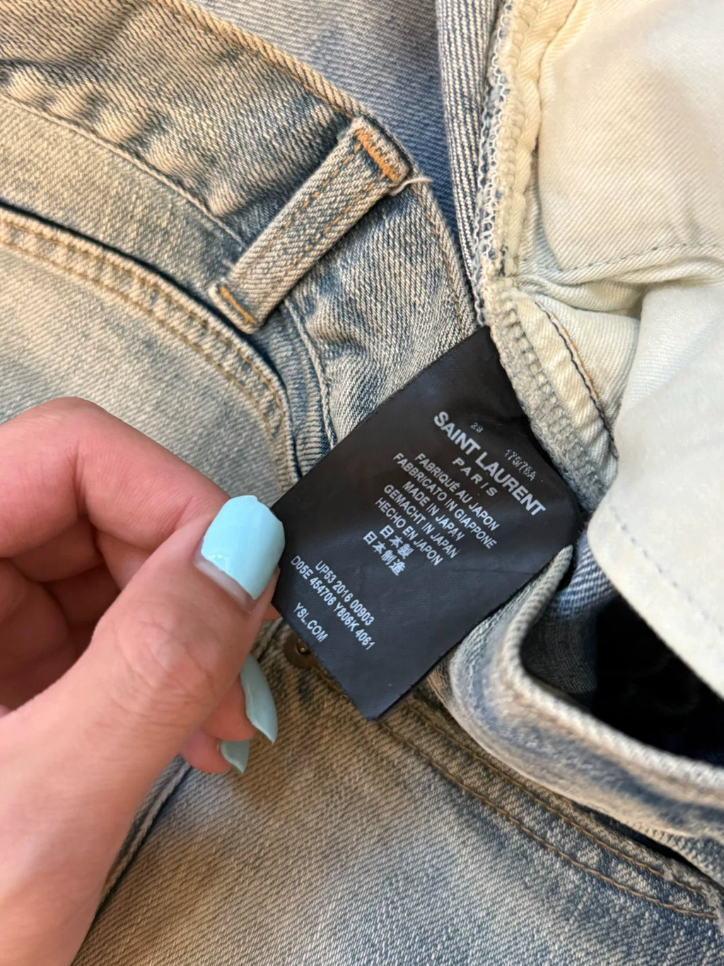 Saint Laurent Hedi era d02 heavily distressed patchwork jeans