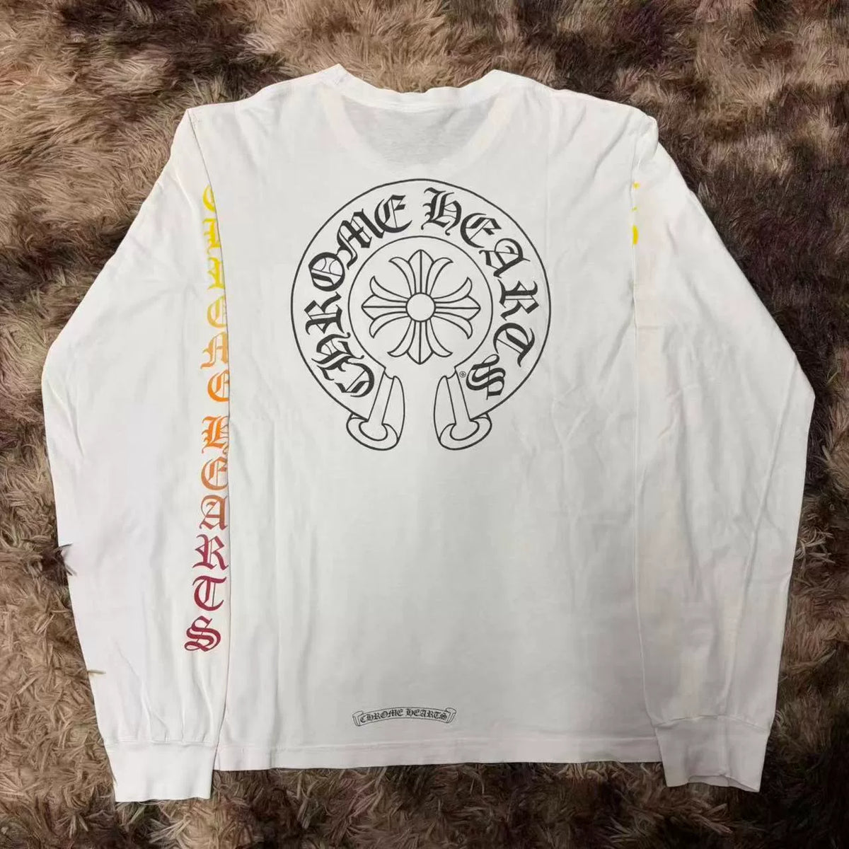 Chrome Hearts White Collar Letter Dazzling Qilin Arm Horseshoe Logo Long Sleeve Top