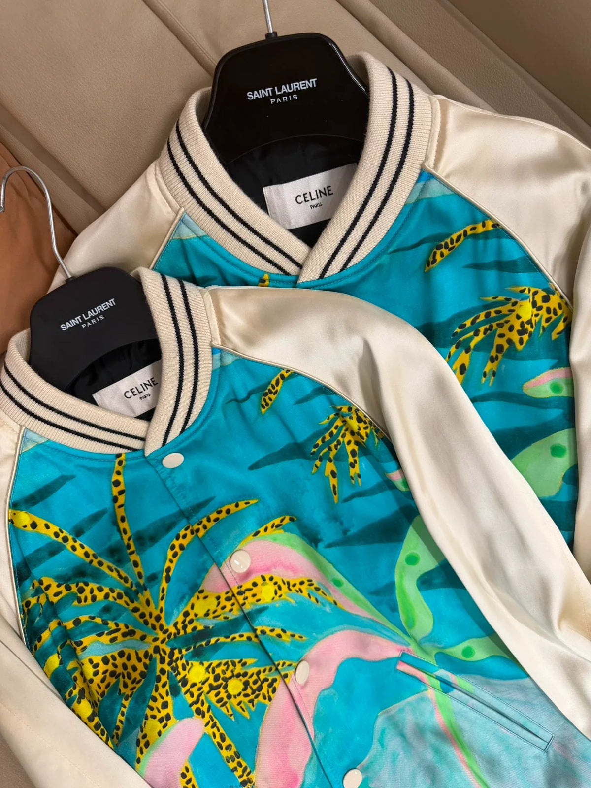 Celine SS21 Silk Coconut Tree Baseball Jacket by Hedi Slimane