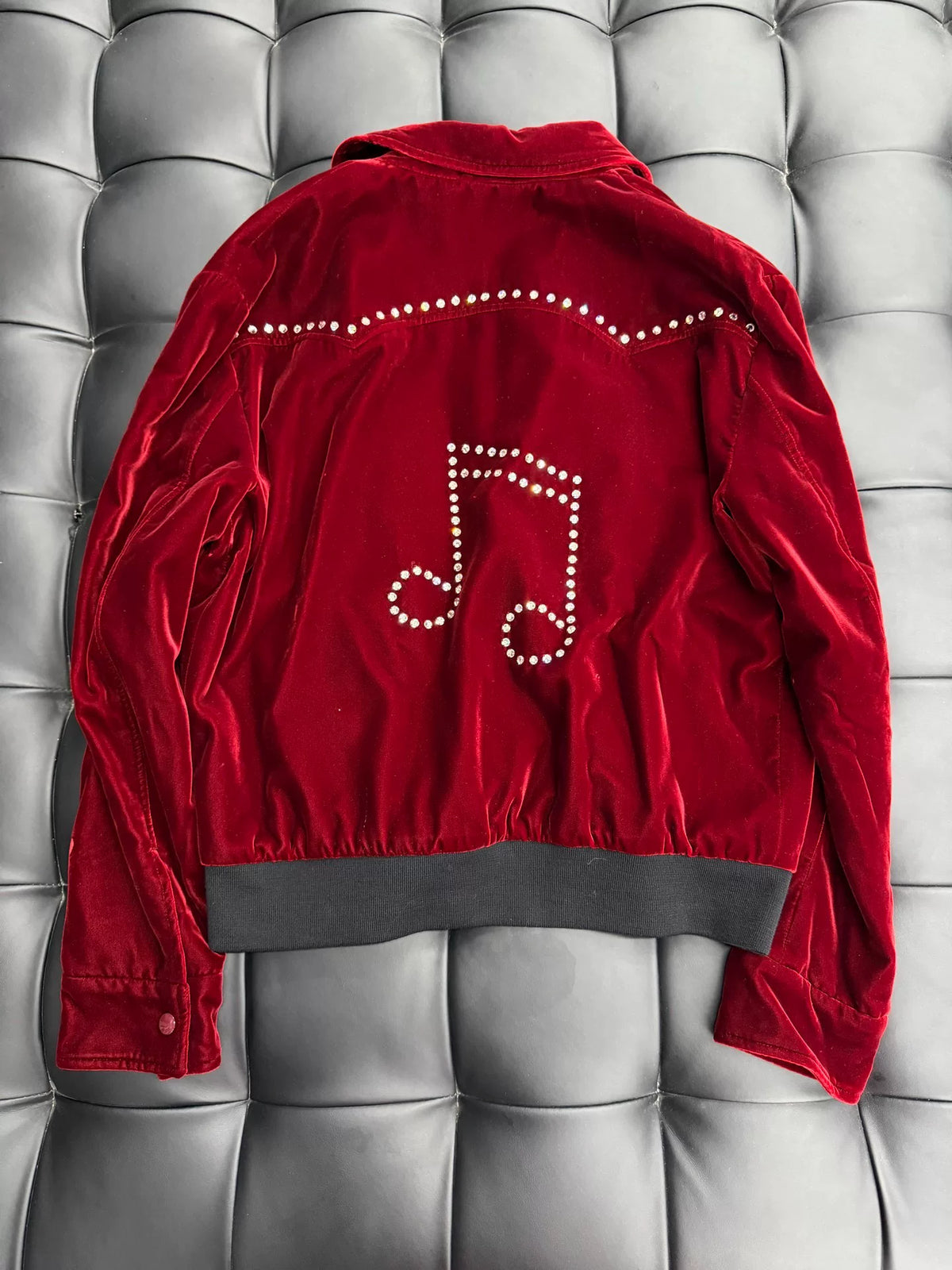 Saint Laurent AW16 Rhinestone Note Velvet Top