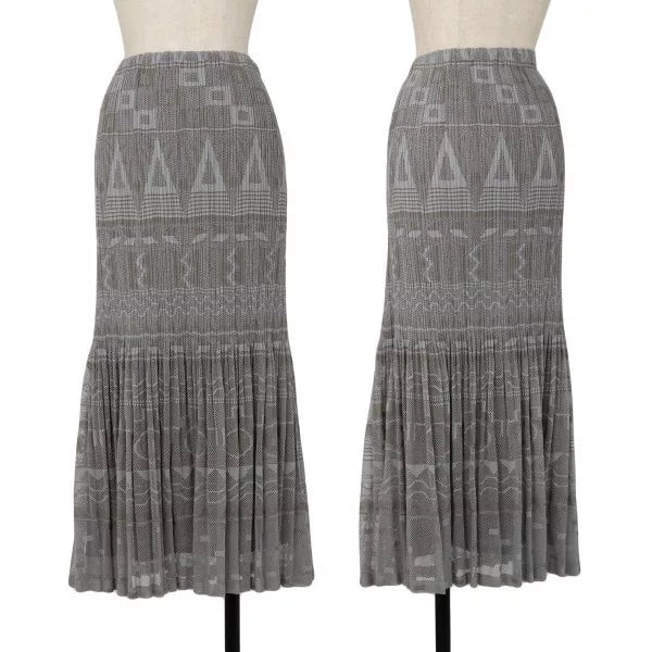 Issey Miyake Vintage Grey Pattern Cut-Out Pleated Skirt