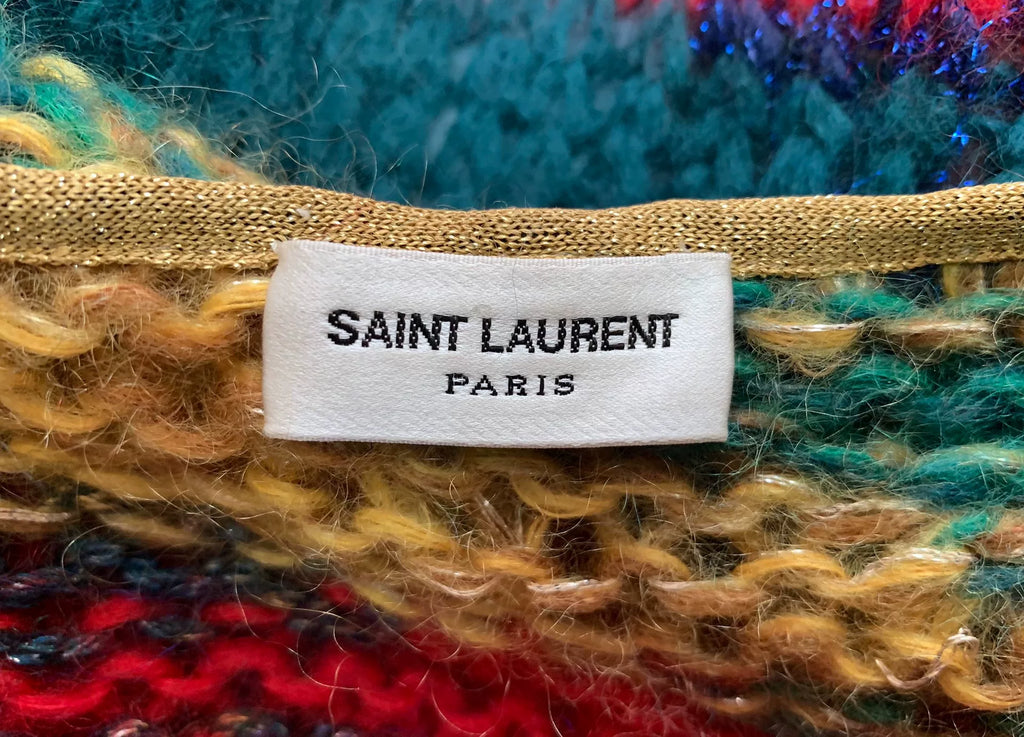 Saint Laurent FW18 Color-Block Mohair Hooded Cardigan