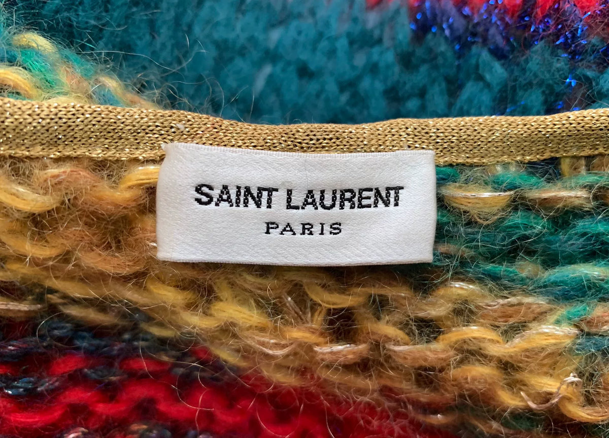 Saint Laurent FW18 Color-Block Mohair Hooded Cardigan