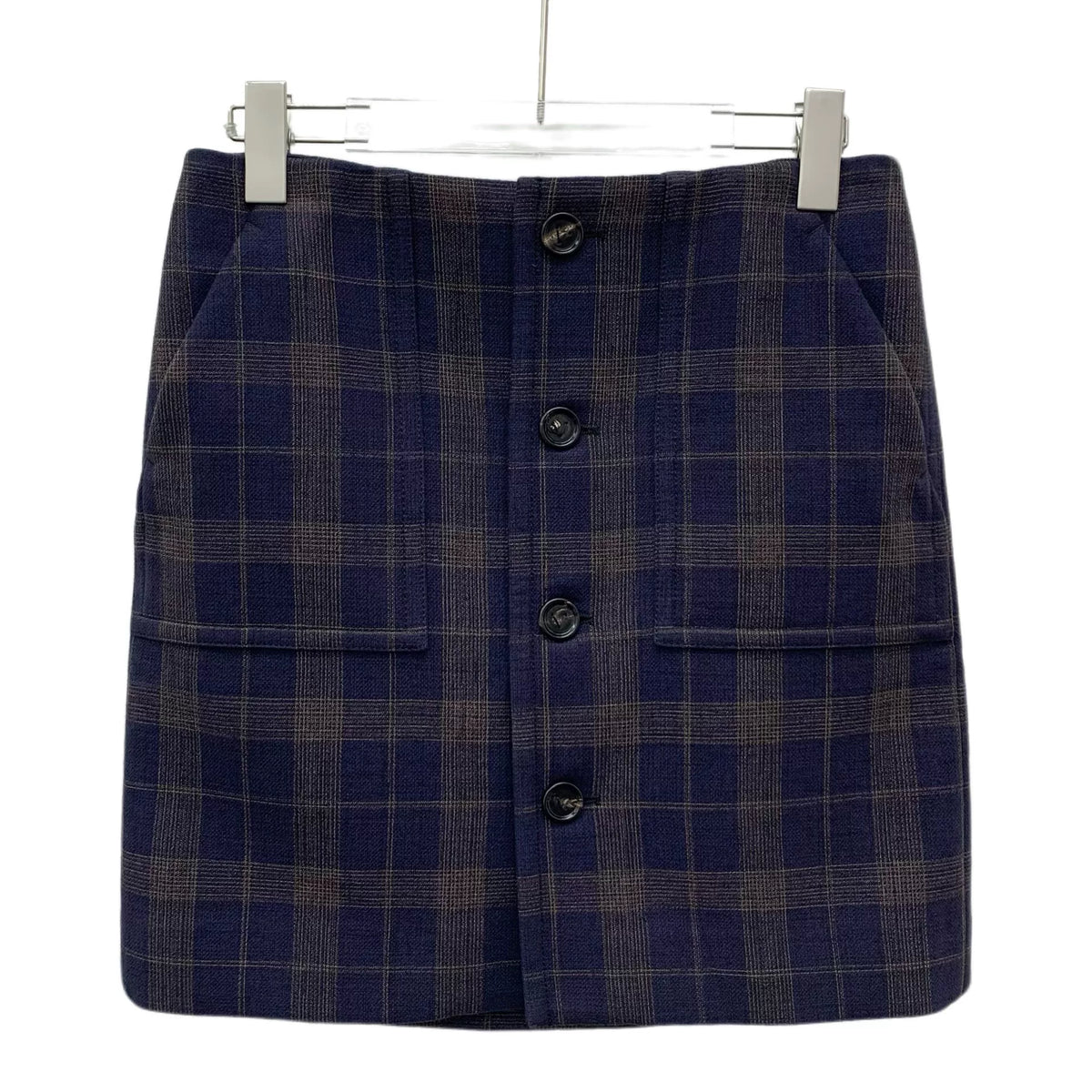 Bottega Veneta Color-Block Plaid Cotton Single-Breasted High-Waist A-Line Mini Skirt