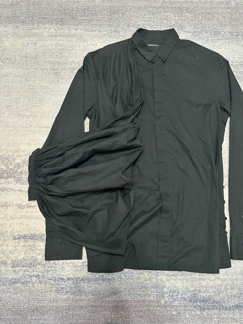 Balmain Fw1 FW17 Black Draped Hidden Placket Cotton Shirt