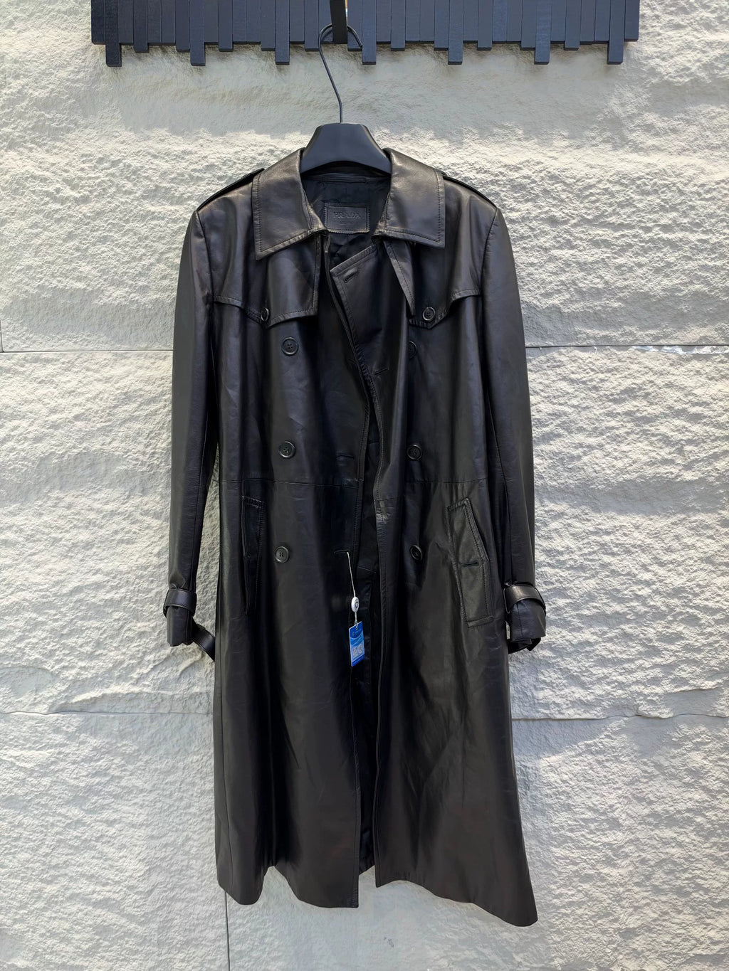 Prada Black Xiao Uang Pi W Lambskin Trench Coat