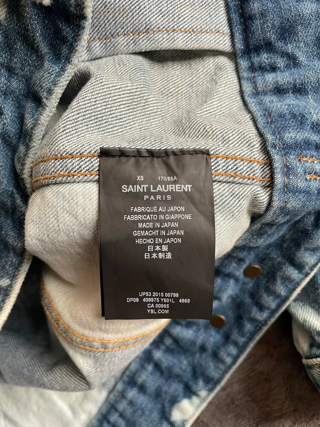 Saint Laurent SLP16 Spring/Summer Blue and White Splatter Denim Jacket