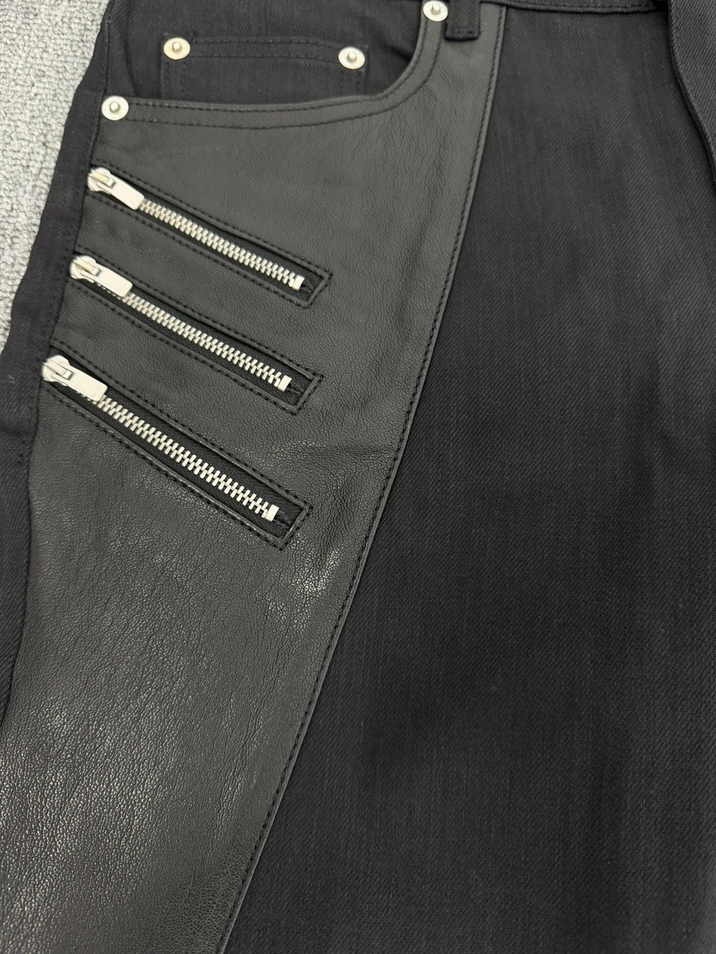 Saint Laurent Slp15fwd02 Zip Zipper Leather Black Jeans