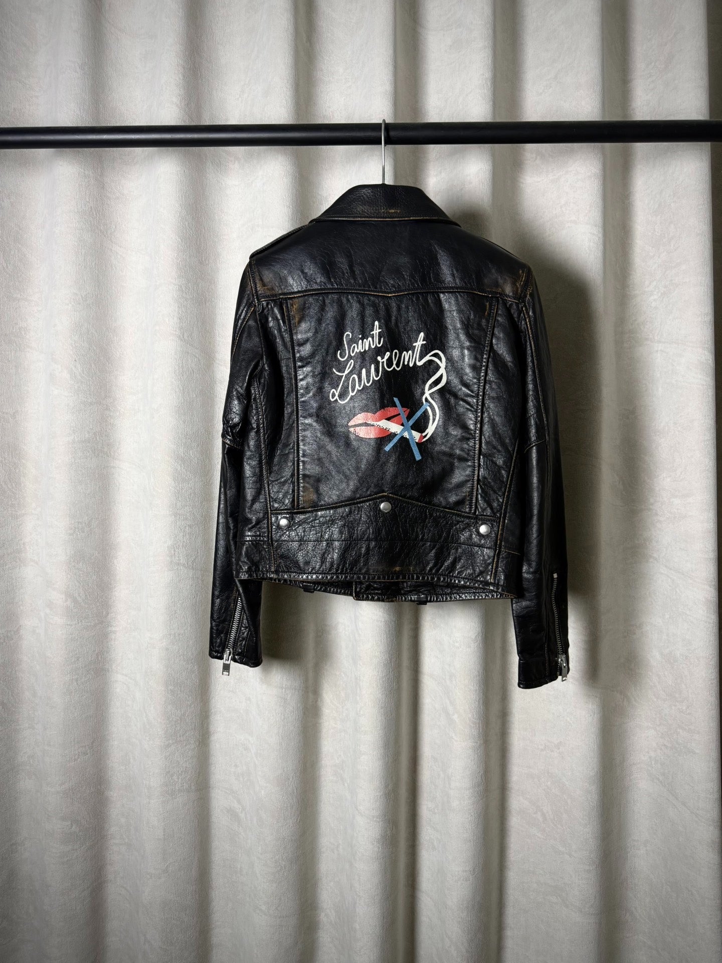 Saint Laurent 17FW LO1 Distressed Oil Wax Leather Biker Jacket by Anthony Vaccarello