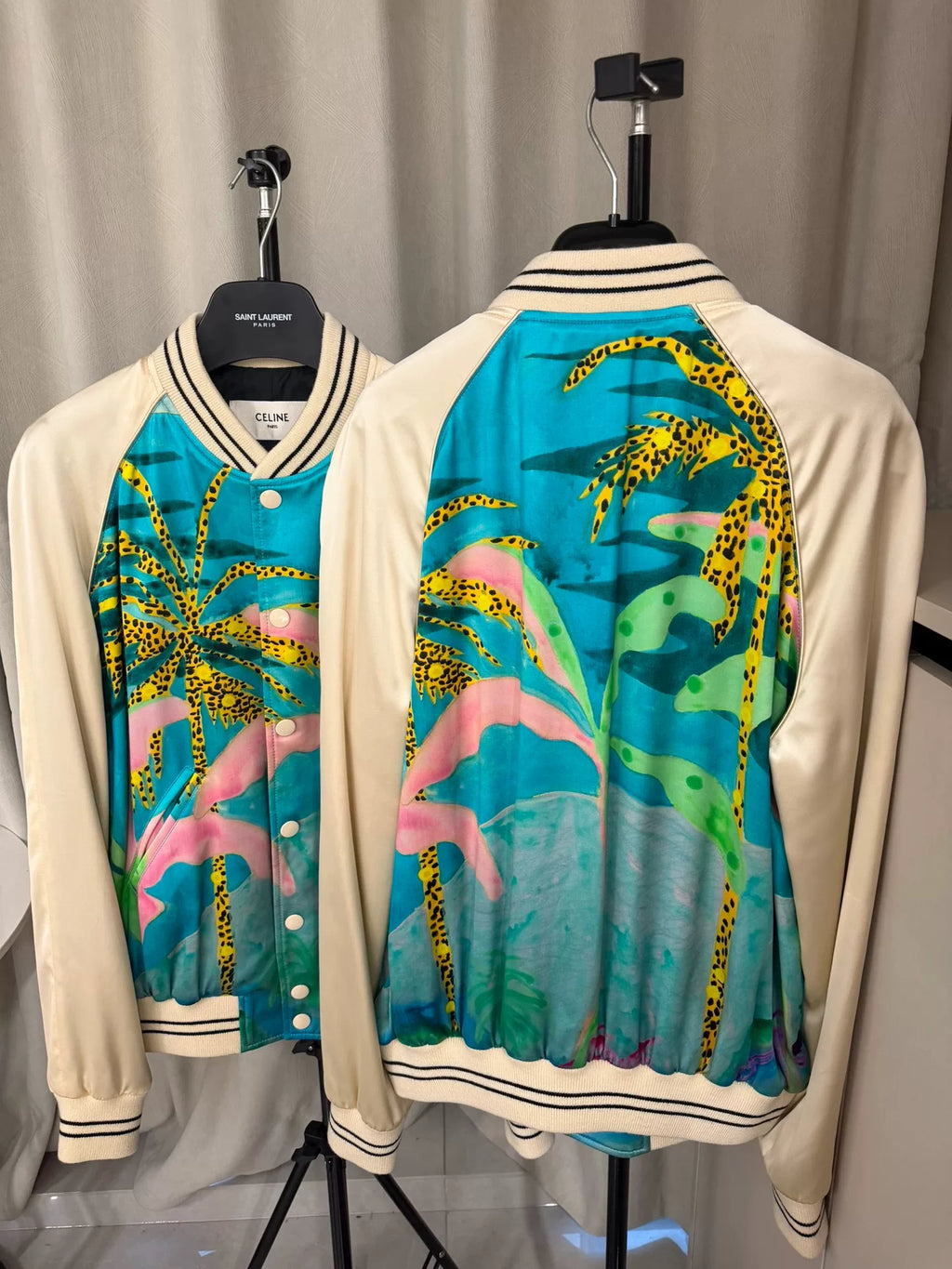 Celine SS21 Silk Coconut Tree Baseball Jacket by Hedi Slimane