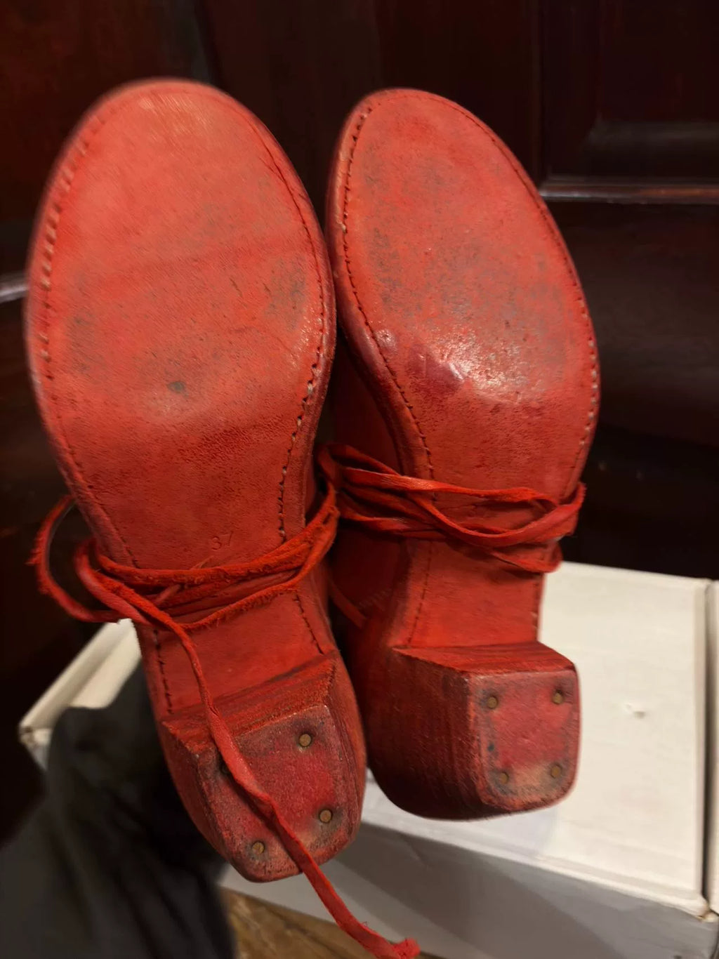 Guidi SS16 Red CV24T 1003C Fish-Mouth Cut Stripe High-Heel Calfskin Derby Shoes