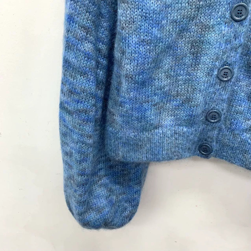 Loewe Navy Blue Mohair V-Neck Single-Breasted Cardigan Jacket