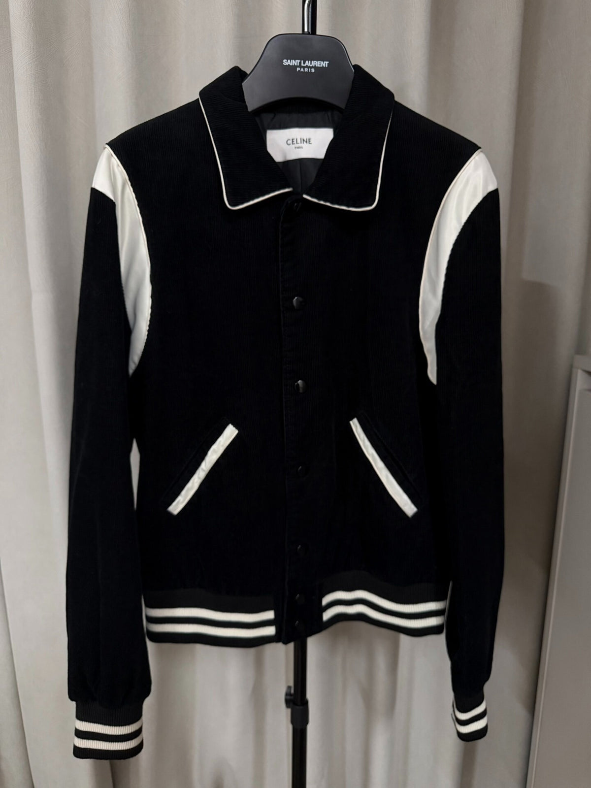 Celine SS20 Black White Corduroy Baseball Jacket