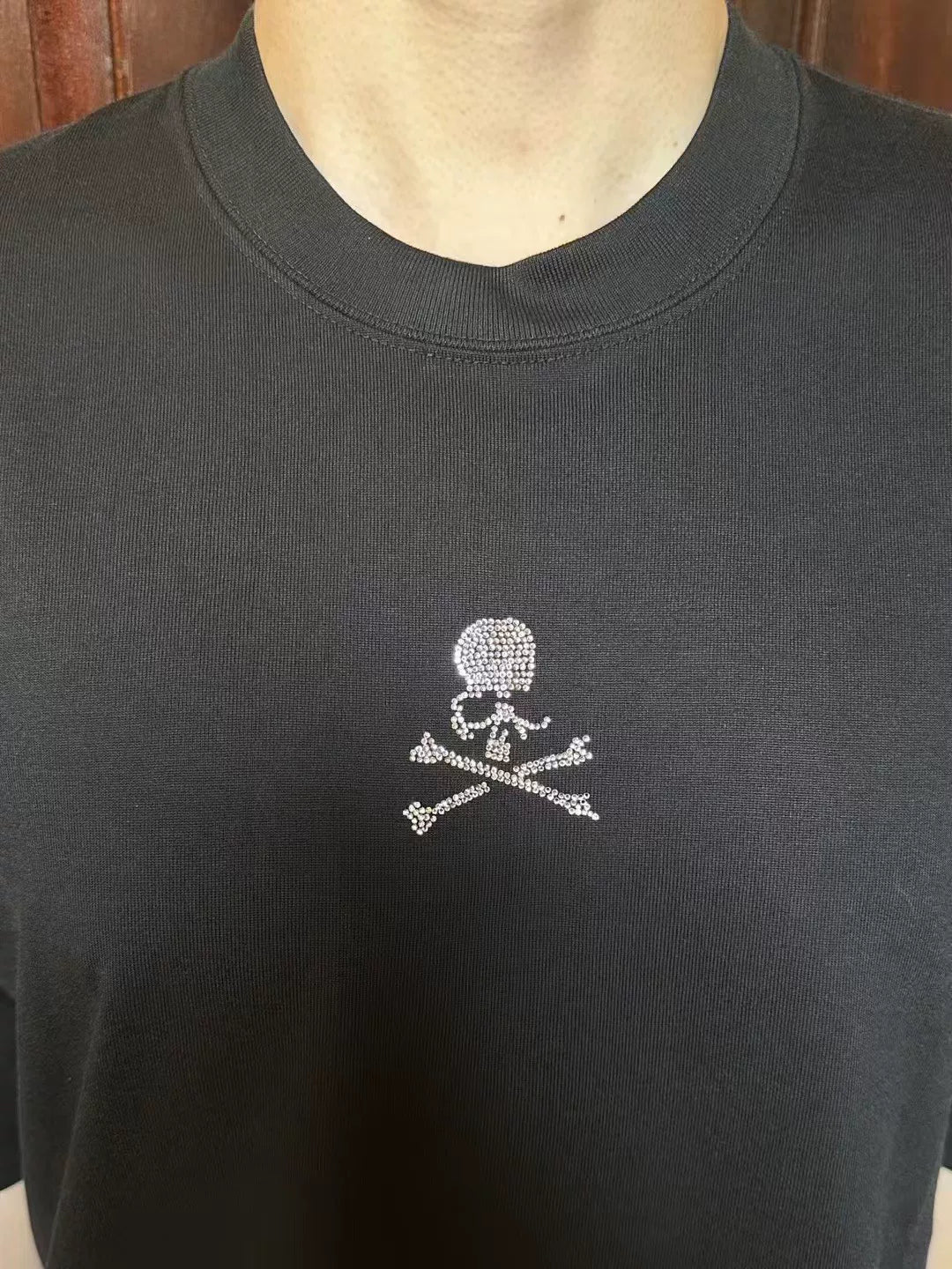 Mastermind World SS25 LIFETIME Black Swarovski Crystal Skull Loopwheel Cotton T-Shirt