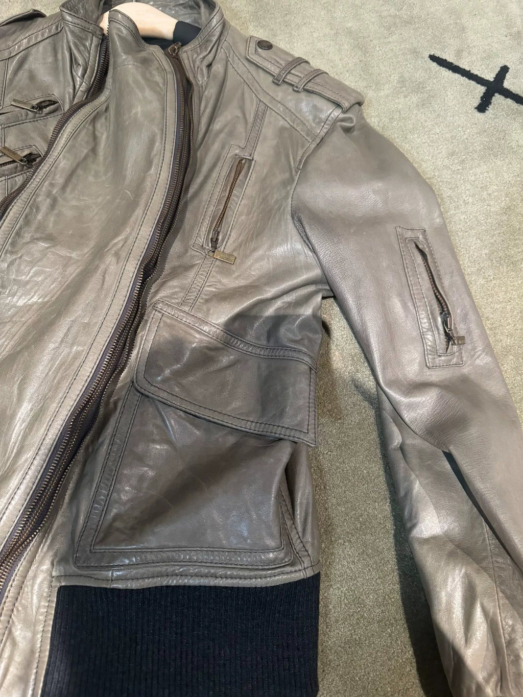 Just Cavalli Multi-Pocket Overlapping Zip Lambskin Jacket
