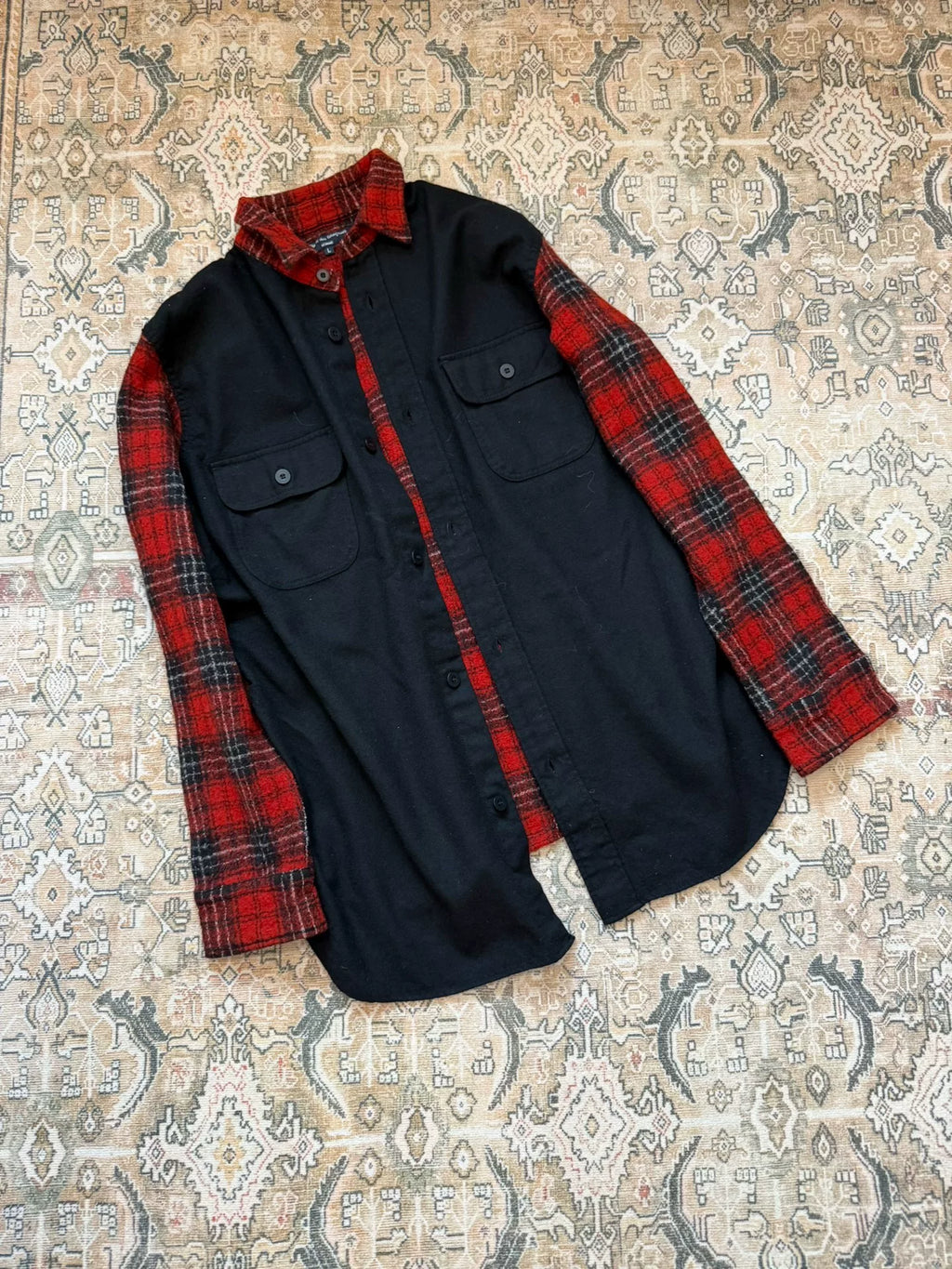 Comme des Garçons Homme wool reversible black and red color-block shirt