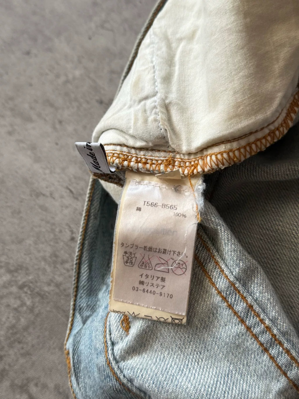 Balmain Paris 11SS Ice Blue Wash Ghost‑claw Oil‑stain Splatter Curved Denim Pants by Christophe Decarnin