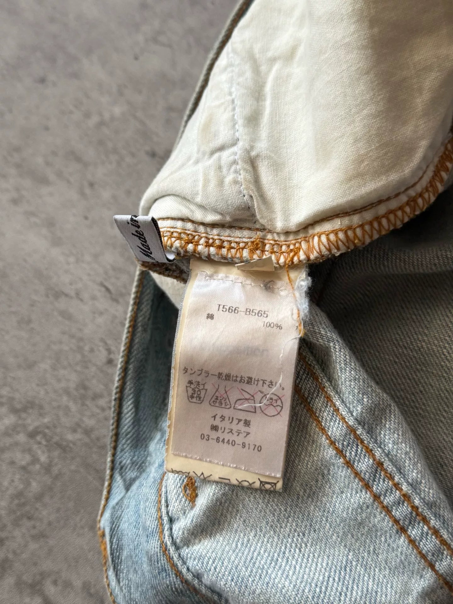Balmain Paris 11SS Ice Blue Wash Ghost‑claw Oil‑stain Splatter Curved Denim Pants by Christophe Decarnin