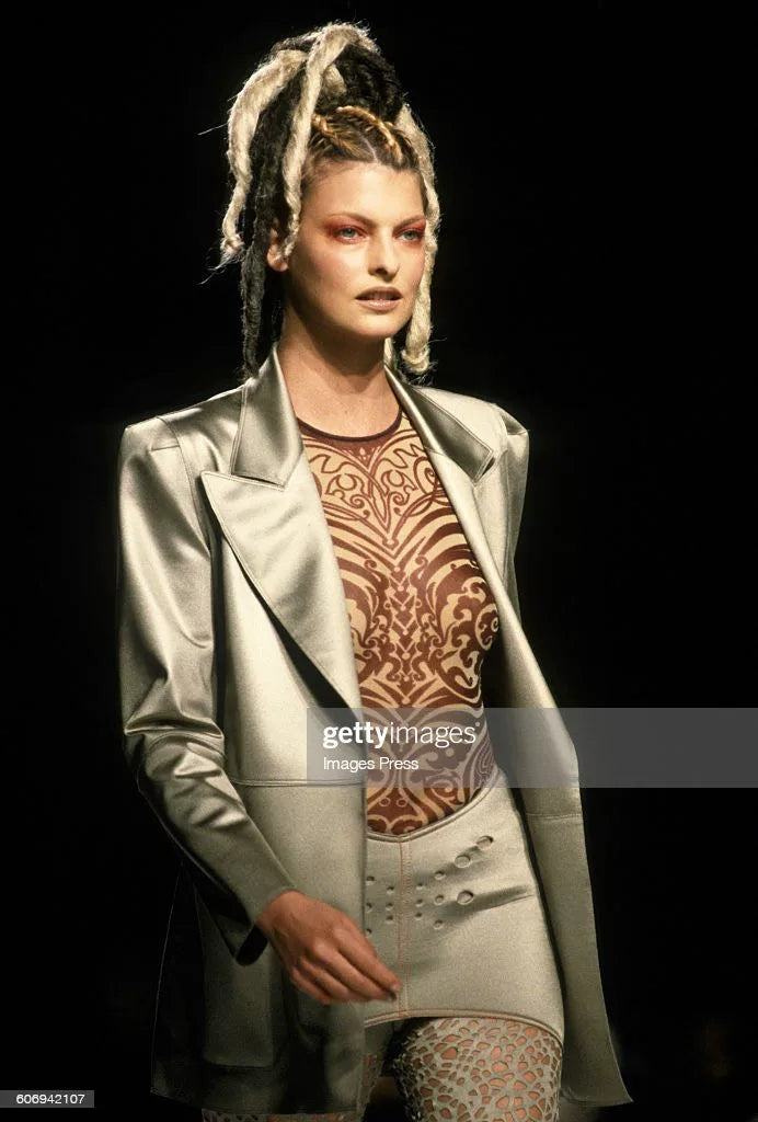 1996 Spring/Summer Jean Paul Gaultier Cyberbaba Cyber Hippie Tribal Tattoo Mesh Tattoo Top