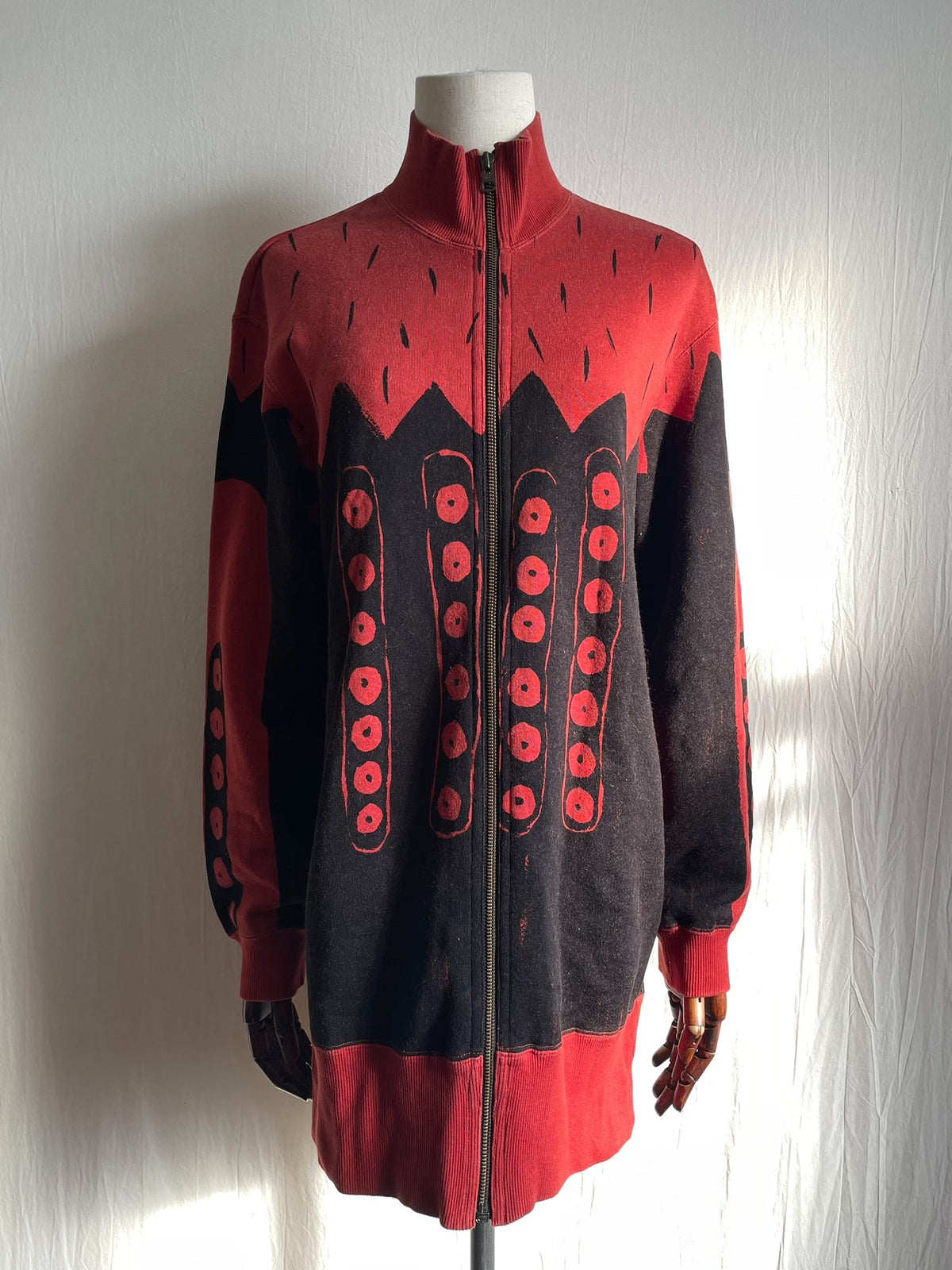 Issey Miyake 1985 Scarlet Peak Red Distressed Sweatshirt