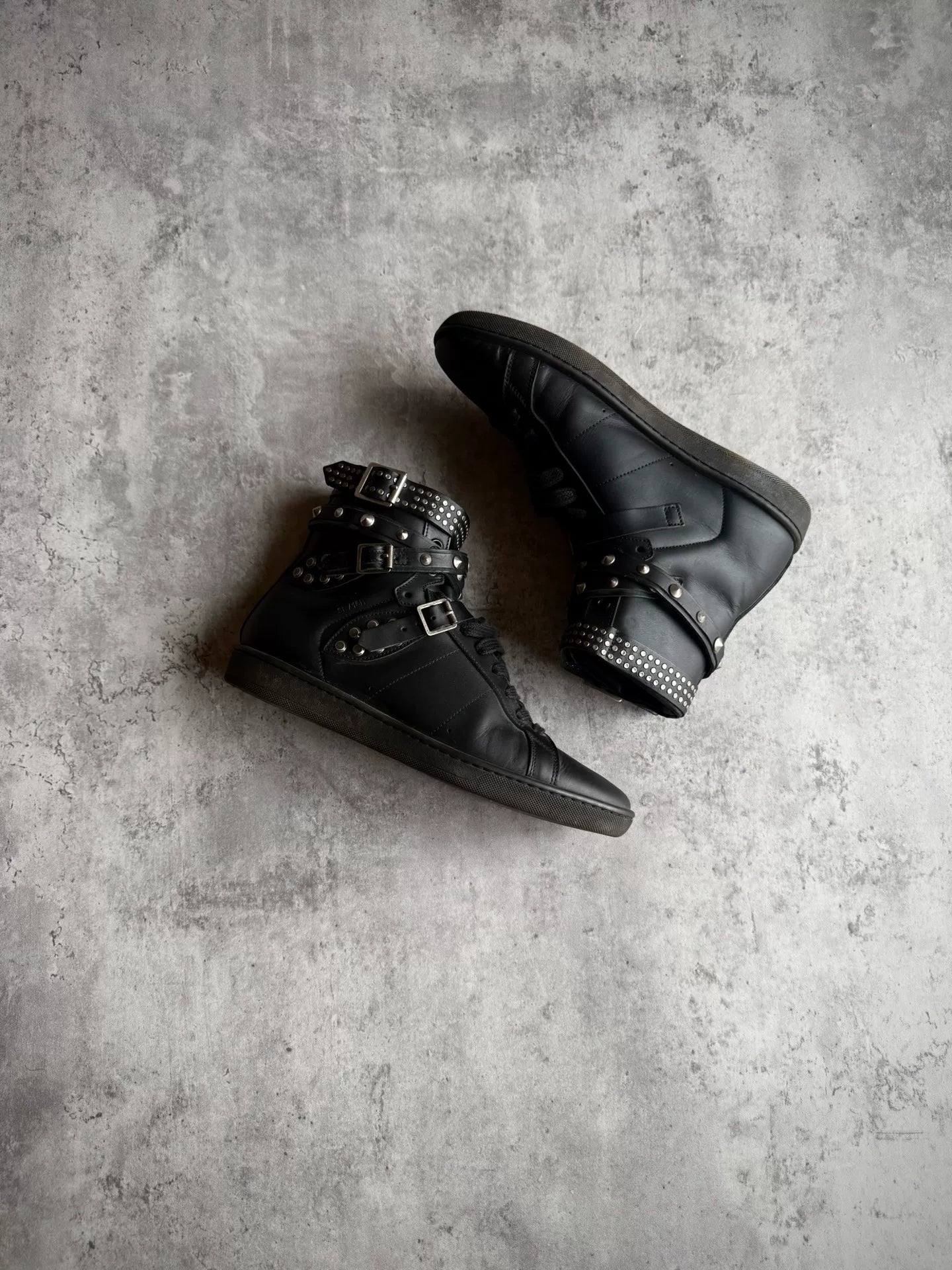Saint Laurent Paris 14AW SL/16H Black Studded Lace-Up High-Top Sneakers by Hedi Slimane