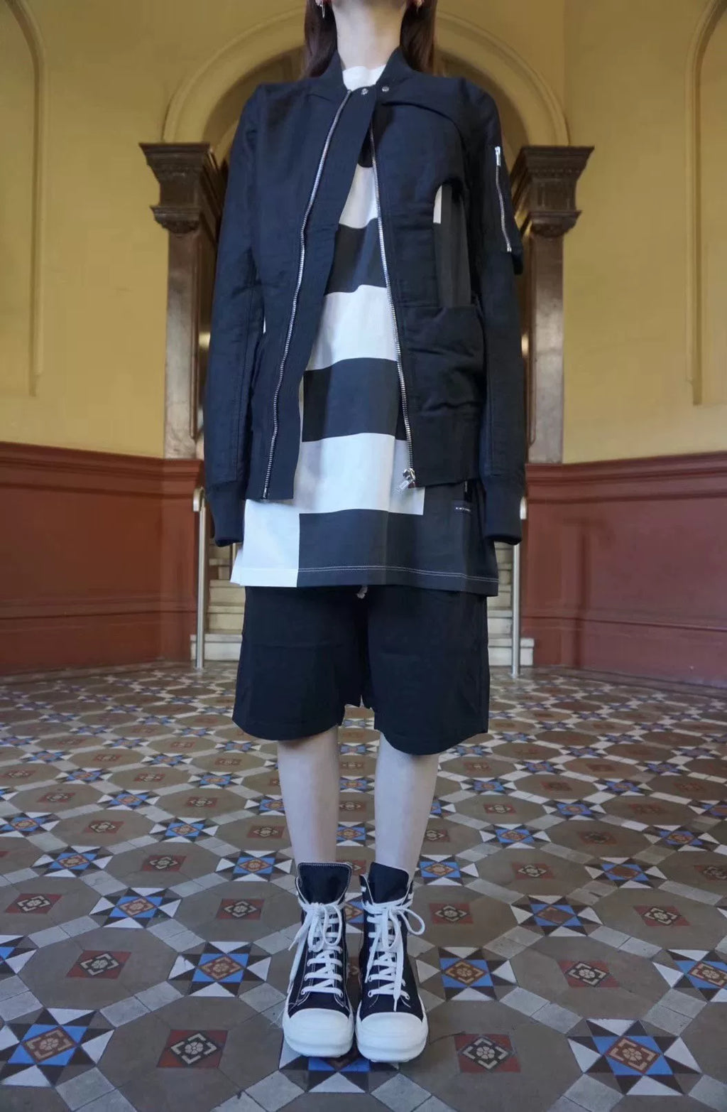 Rick Owens SS19 Black Shred Flight Bomber Cotton Jacket