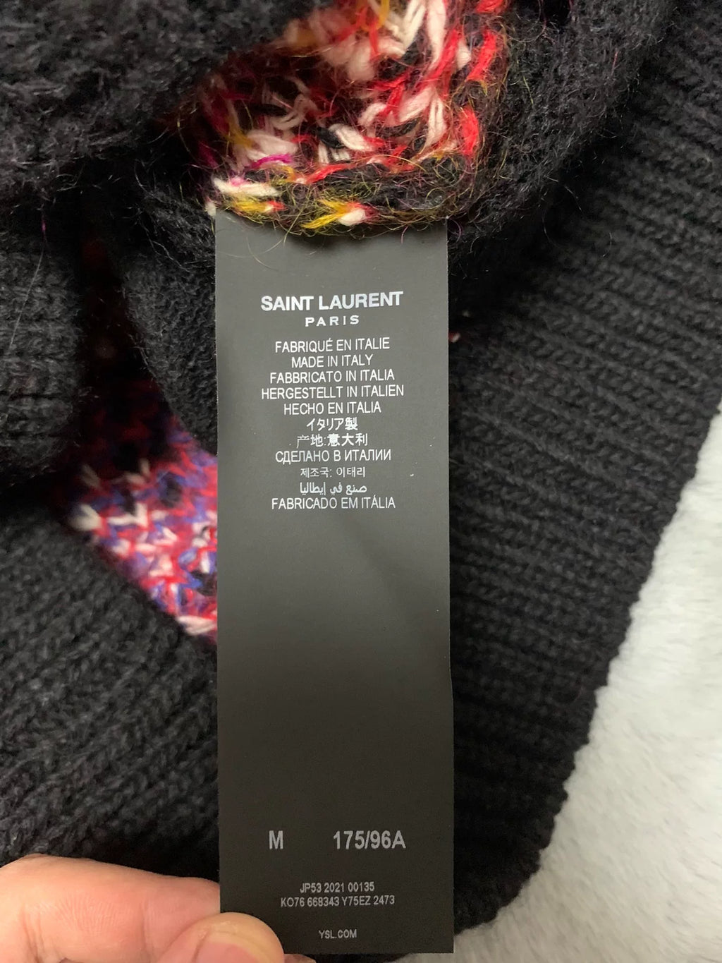 Saint Laurent 21FW Runway Multicolor Color-Block Mohair Knit Wool Cardigan