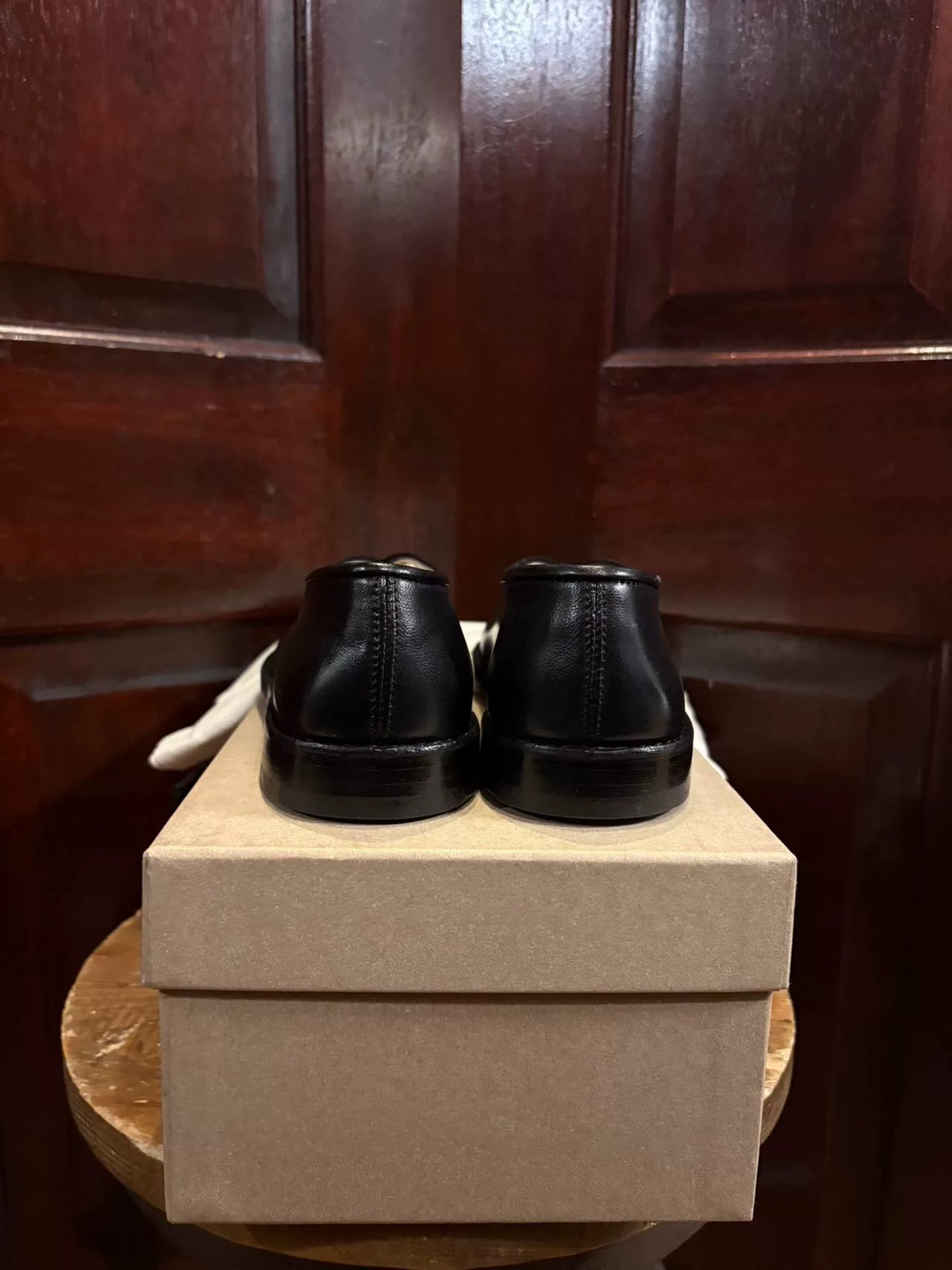 Lemaire SS24 Flat Piped slippers Black Lambskin Monk Strap Shoes