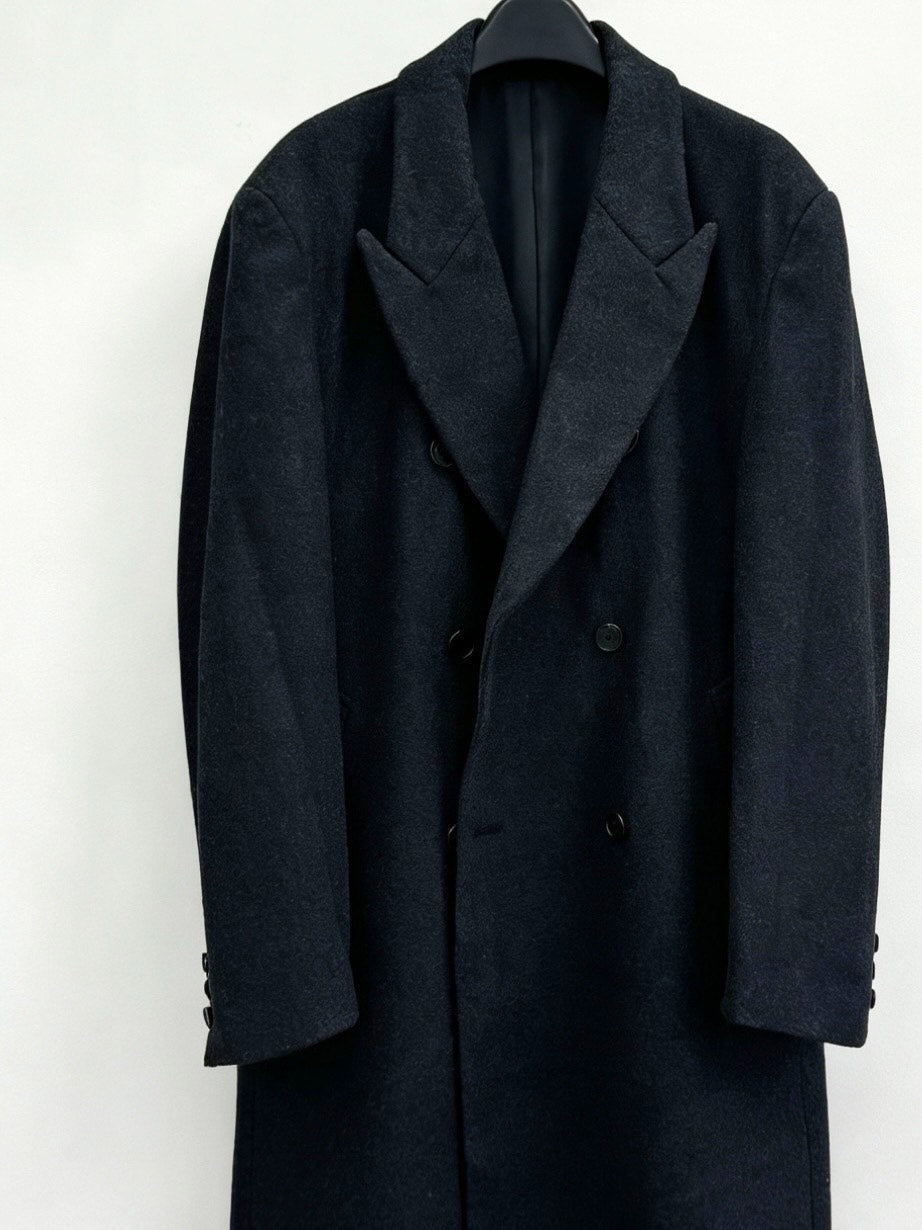 Issey Miyake 90s Peak Lapel Double-Breasted Wool Coat