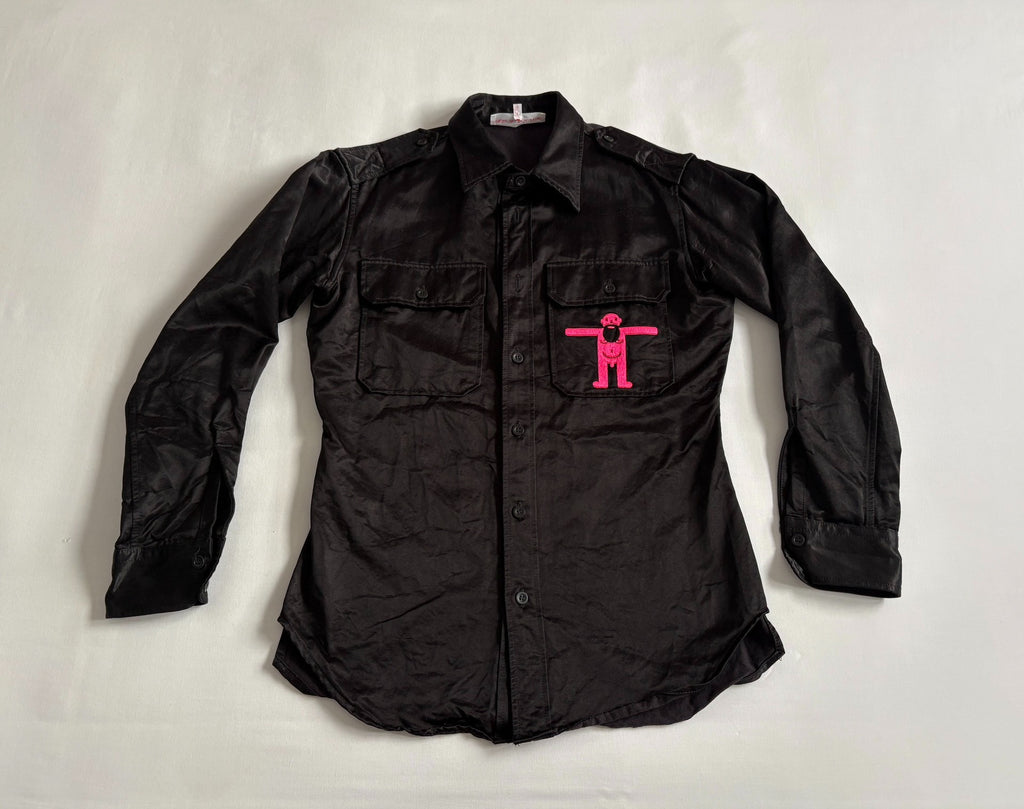 Walter Van Beirendonck runway model embroidered work‑wear shirt