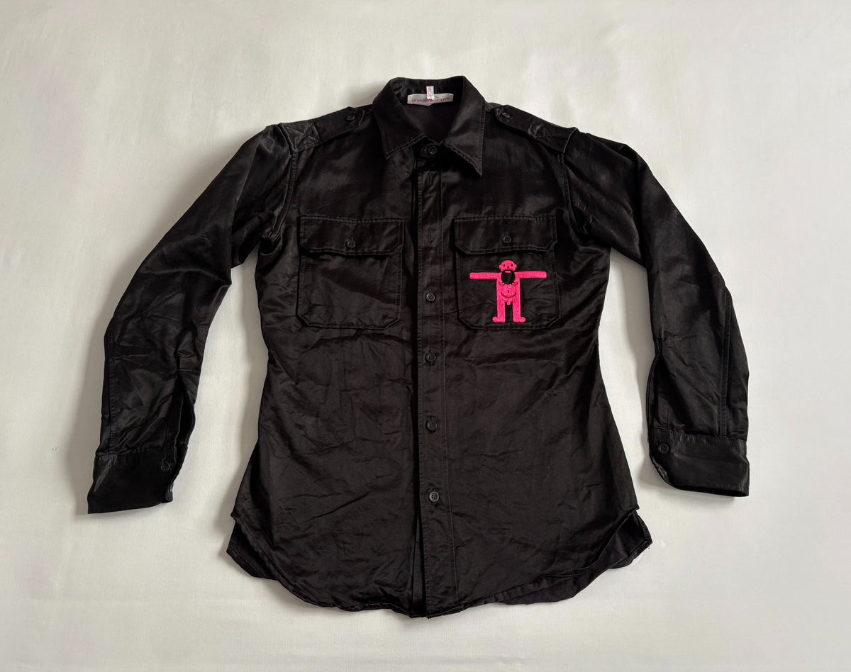 Walter Van Beirendonck runway model embroidered work‑wear shirt