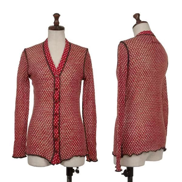 Jean Paul Gaultier Vintage Red Polka Dot V-Neck Mesh Top