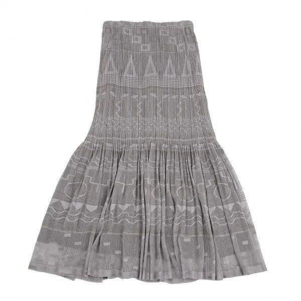 Issey Miyake Vintage Grey Pattern Cut-Out Pleated Skirt