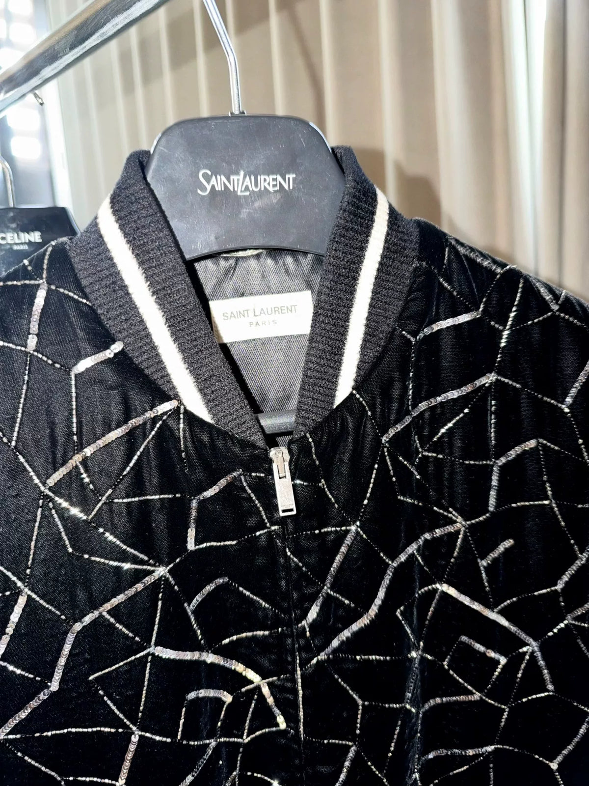 Saint Laurent FW19 Black Sequin Tube Velvet Jacket