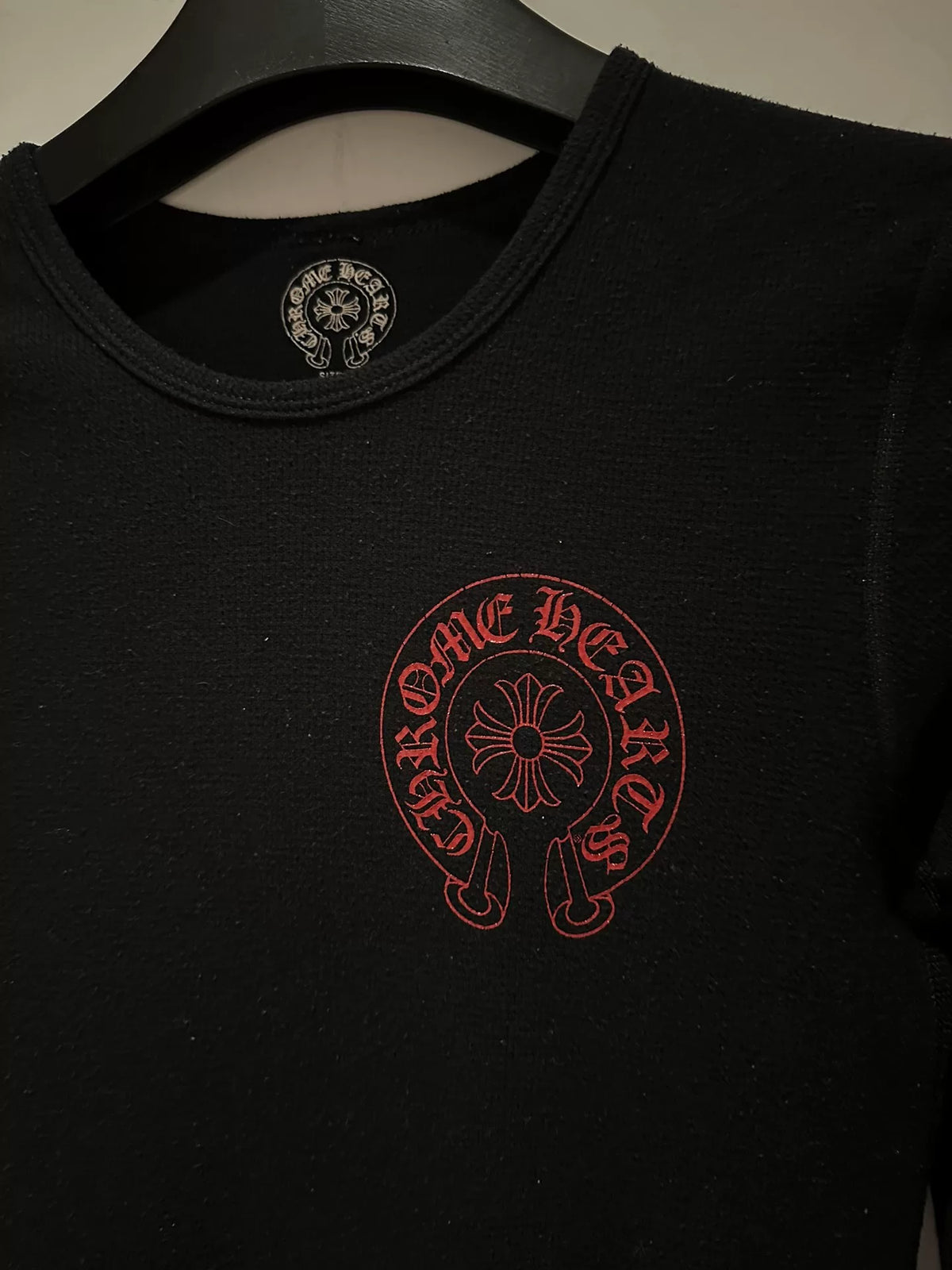Chrome Hearts Red Horseshoe Cross Floral Waffle Long Sleeve Top