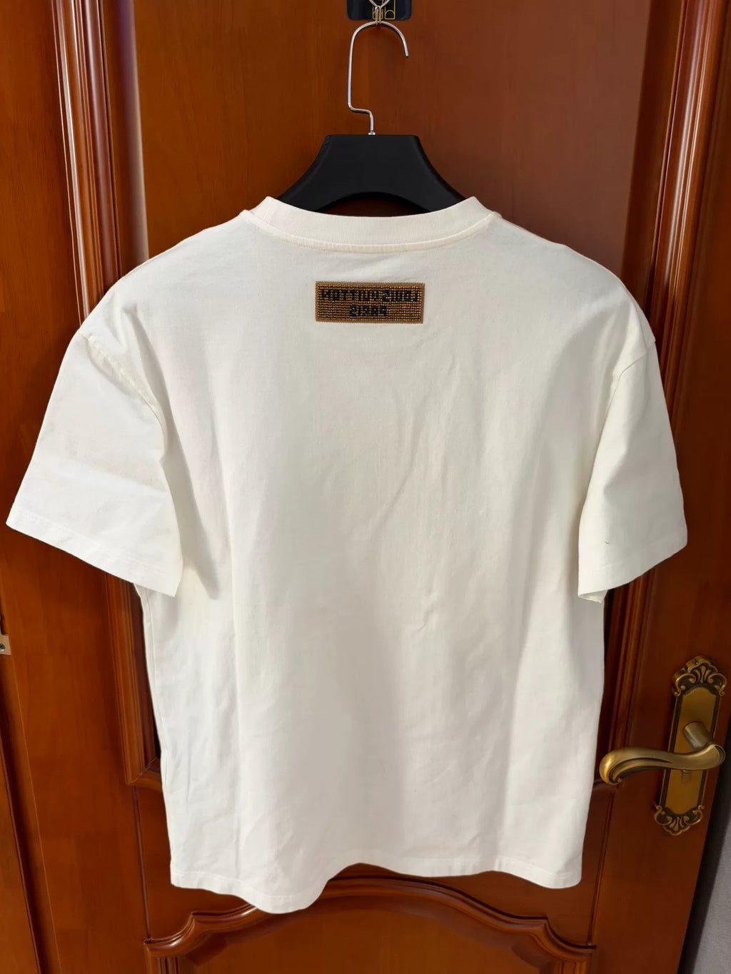 Louis Vuitton White Beaded Letter Short Sleeve Top