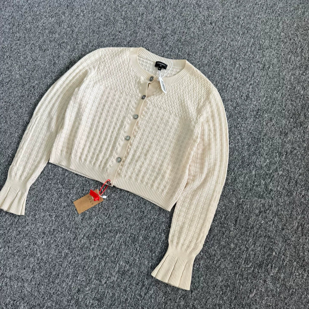 Chanel Off-White Waffle Diamond Knit Cardigan