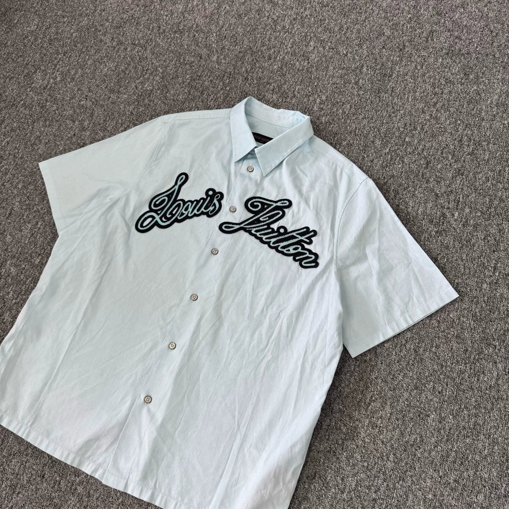 Louis Vuitton LV 2024 model sky blue beaded logo short-sleeve shirt
