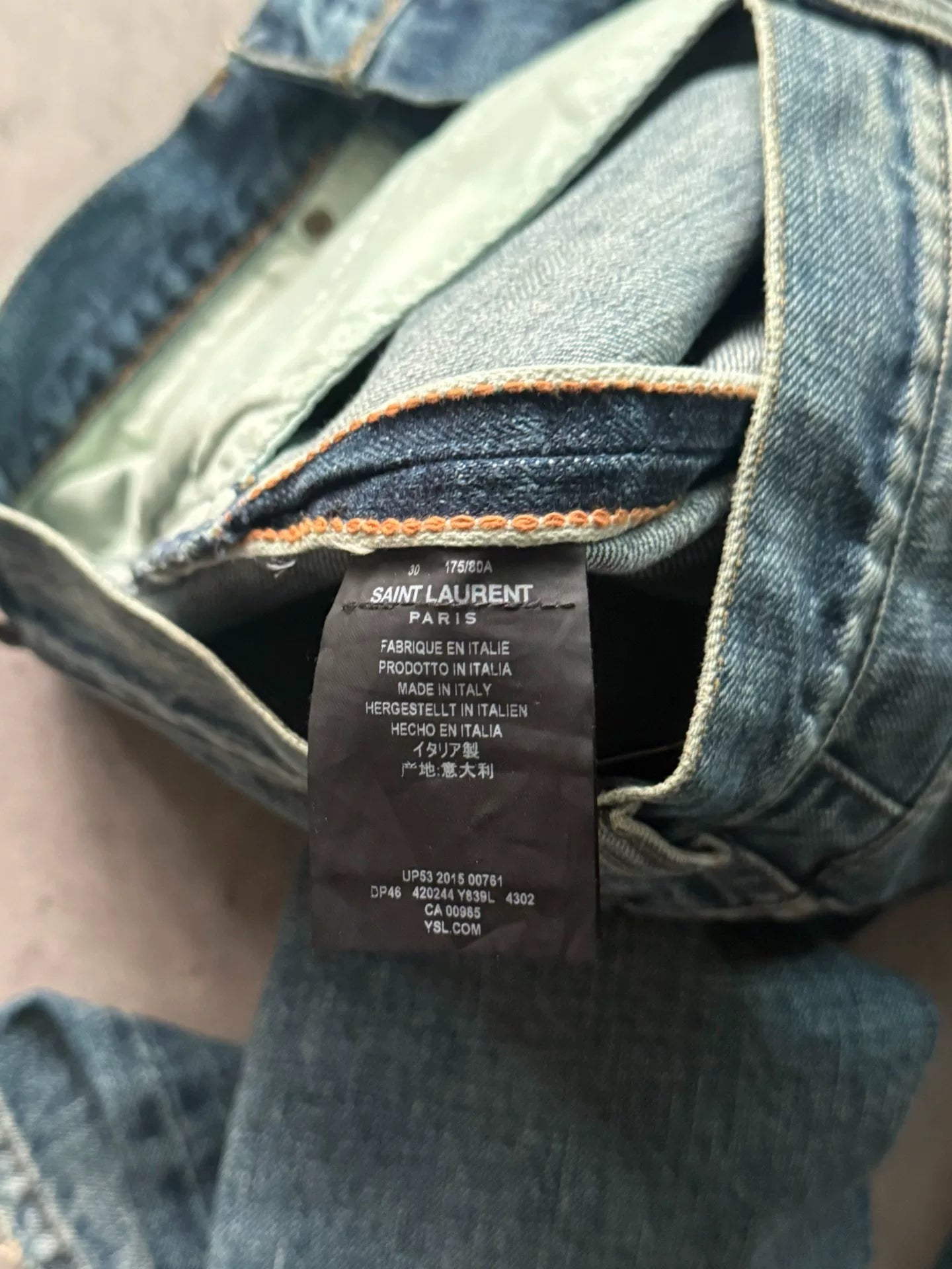 Saint Laurent Paris 16SS D02 Blue Washed Distressed Jeans by Hedi Slimane