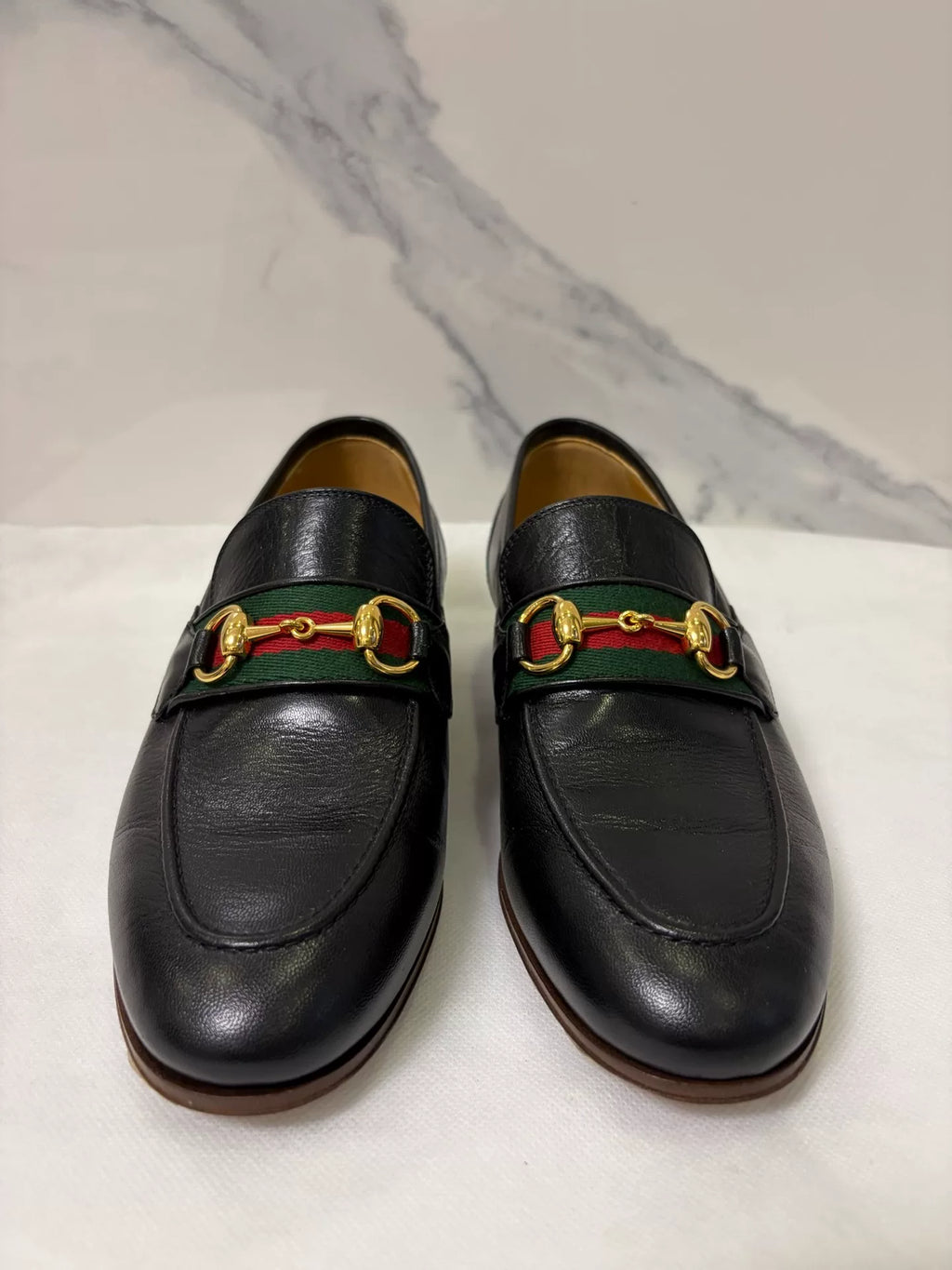 Gucci Black Horsebit Web Leather Loafers