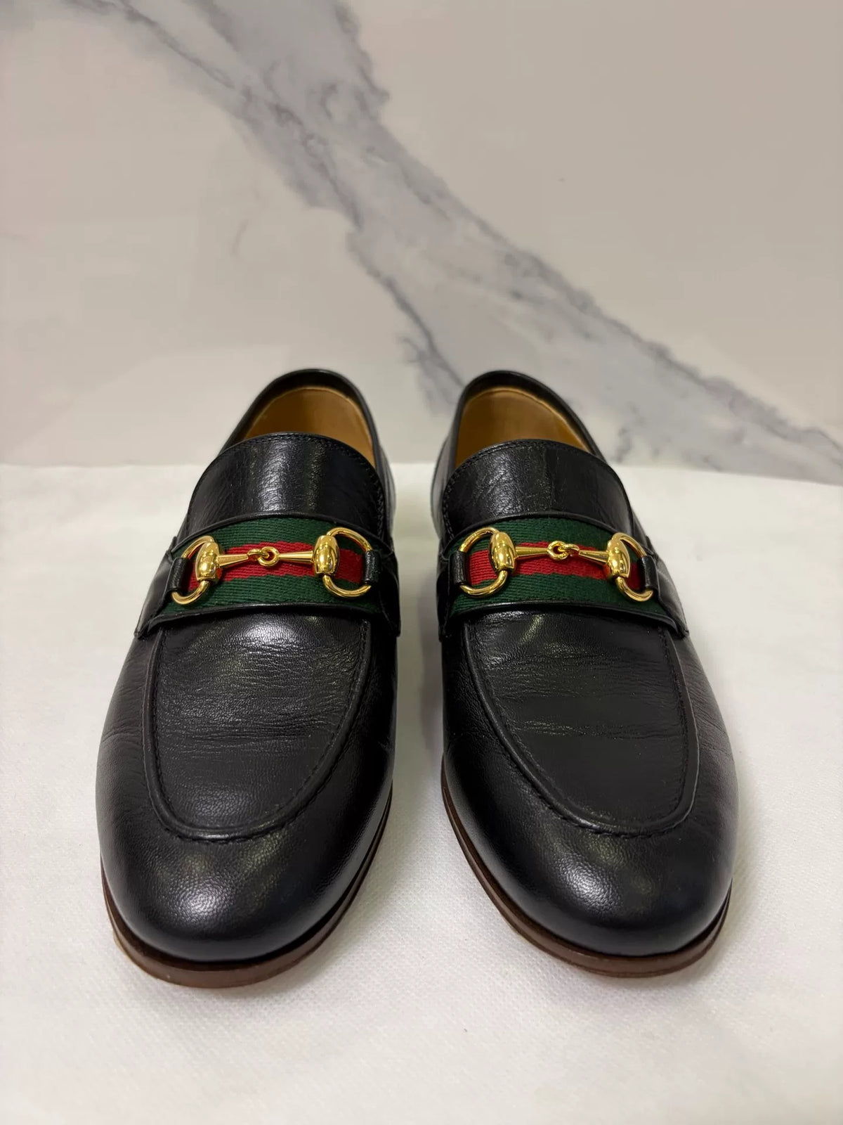 Gucci Black Horsebit Web Leather Loafers