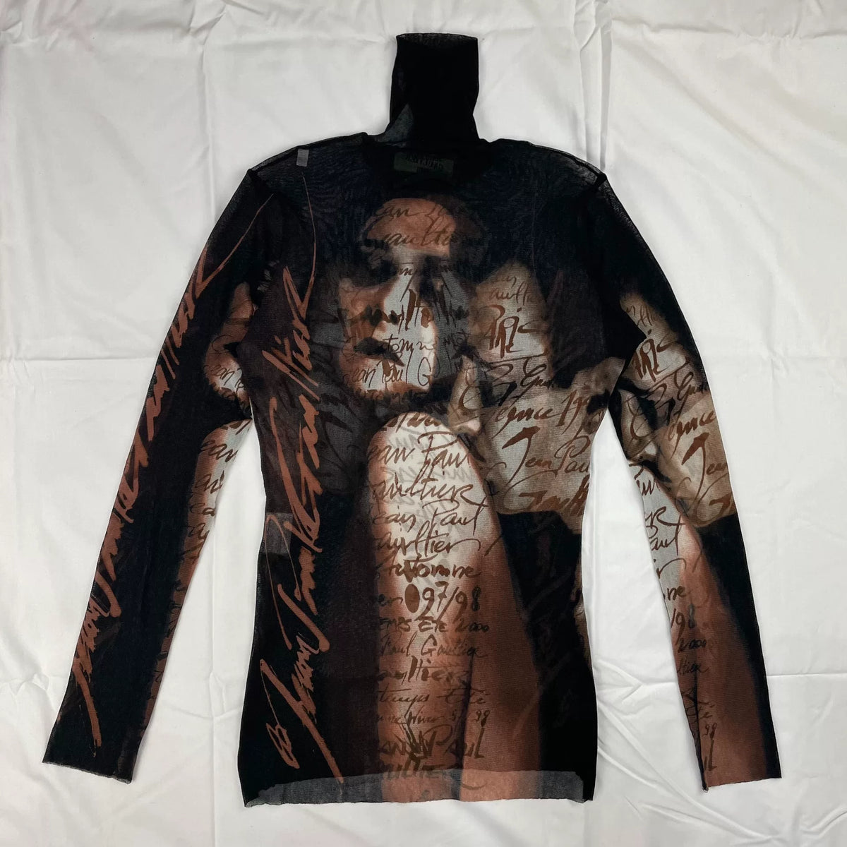 1997 Fall/Winter Jean Paul Gaultier Couple Print Turtleneck Mesh T-Shirt